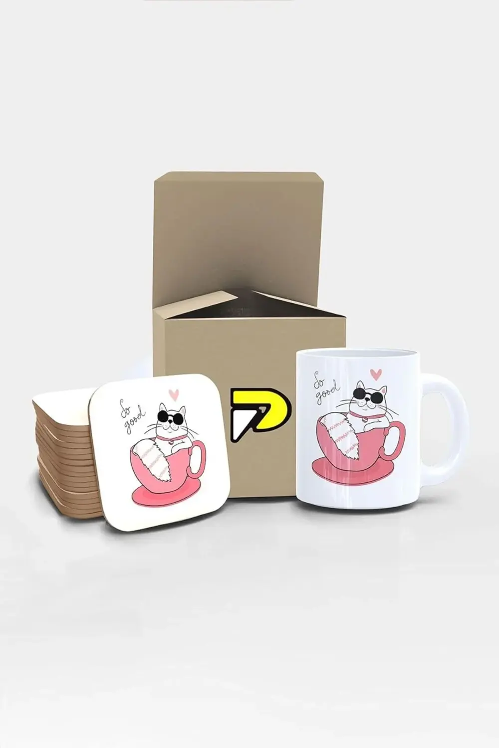 So Good Kedi Tasarımlı Baskılı Kupa Bardak Seti, Eğlenceli Özel H