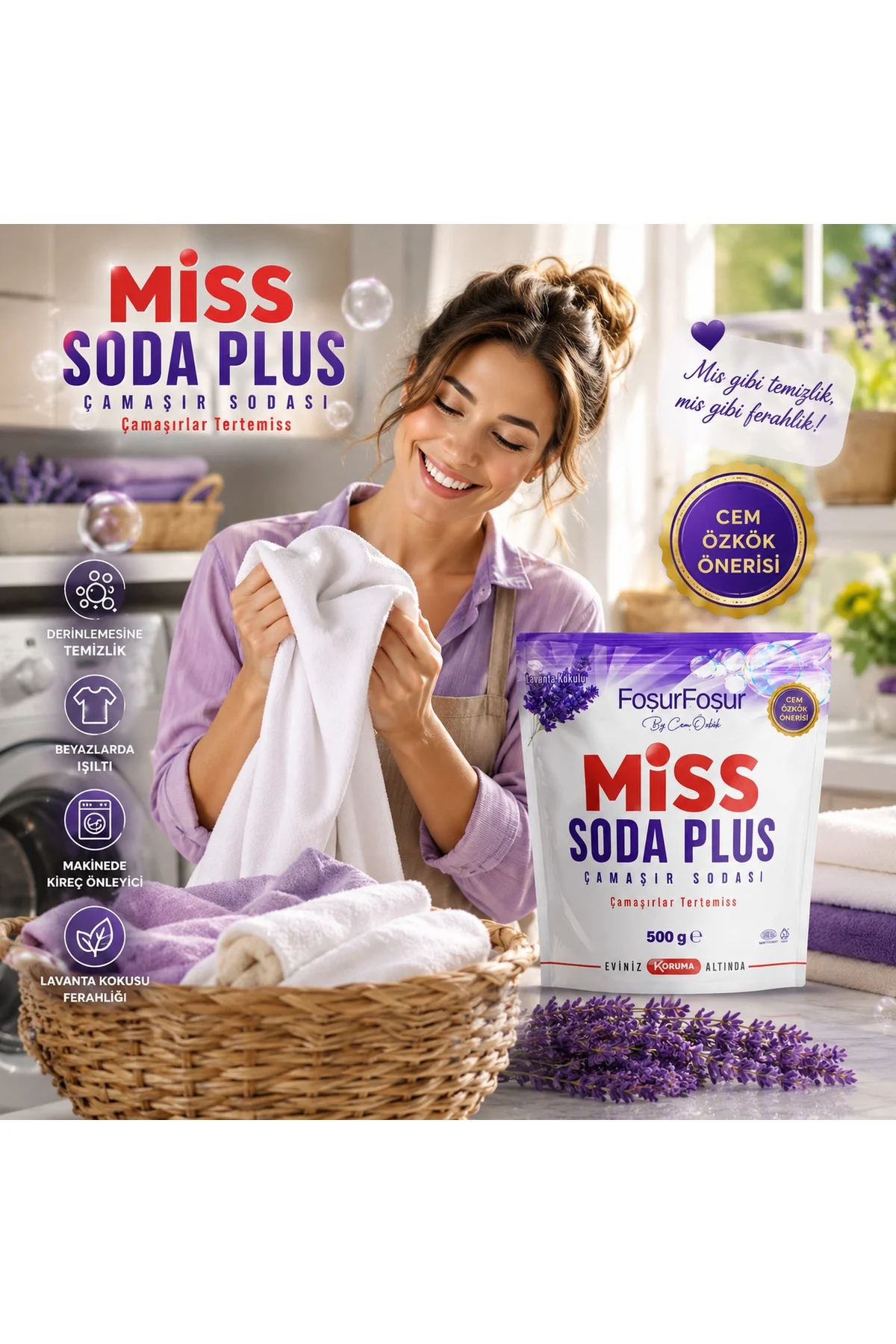 Soda Plus Çamaşır Sodası Lavanta Kokulu 500 g - Beyazlar İçin Leke Çıkarıcı Destekleyici Temizlik Tozu