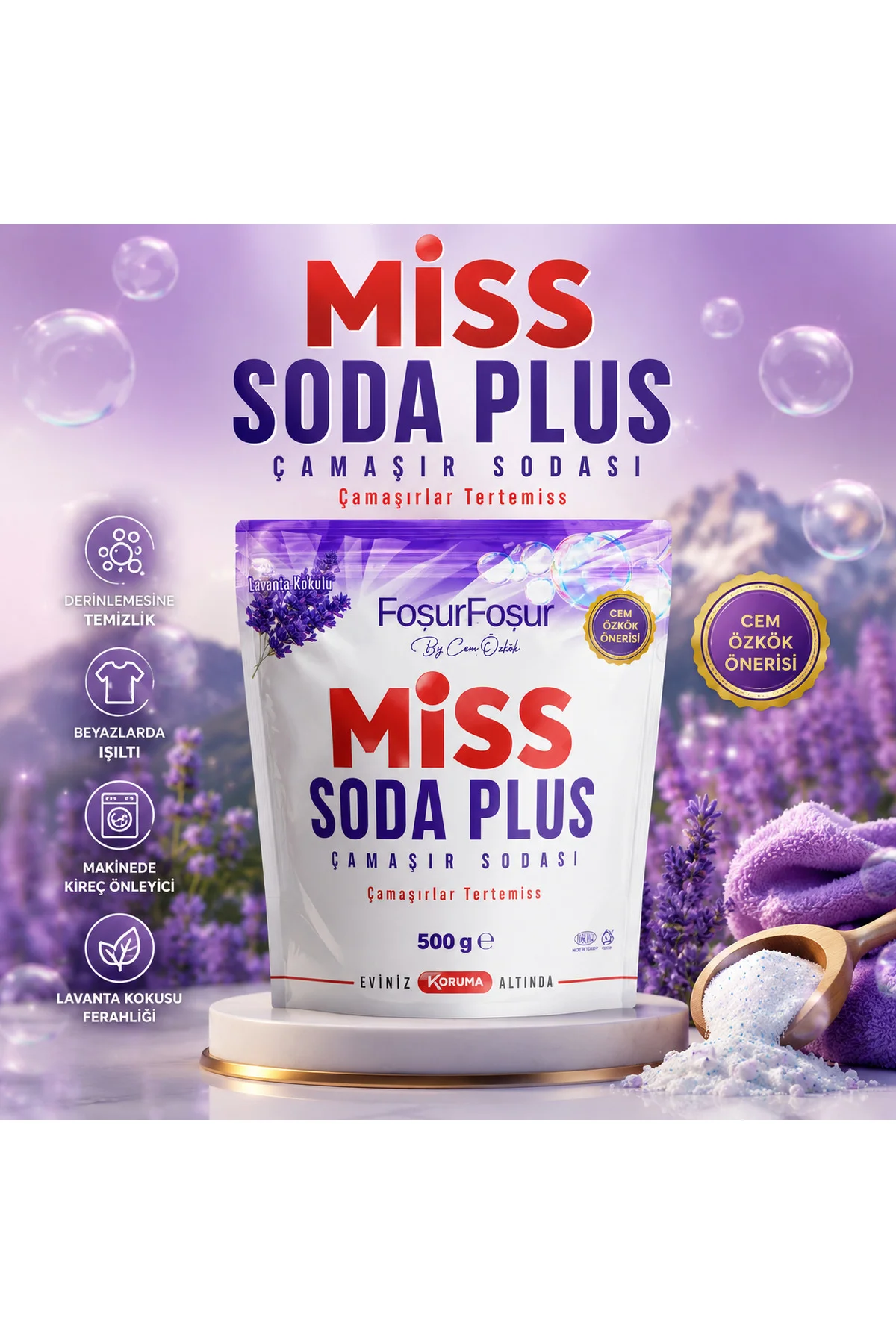 Soda Plus Çamaşır Sodası Lavanta Kokulu 500 g - Beyazlar İçin Leke Çıkarıcı Destekleyici Temizlik Tozu