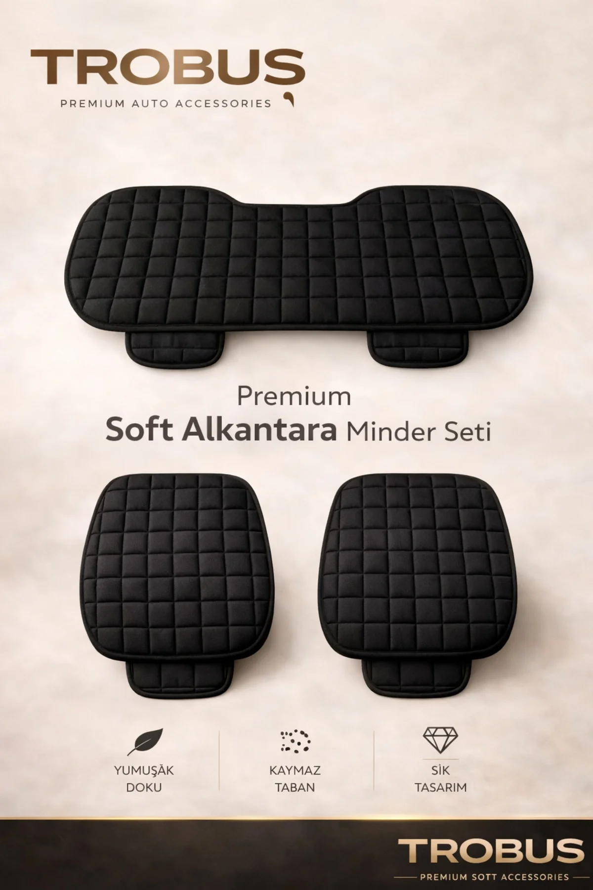 Soft Alkantra 3 Parça Süet Oto Koltuk Minderi Terletmez Siyah Fiyatı, Yorumları ve Özellikleri