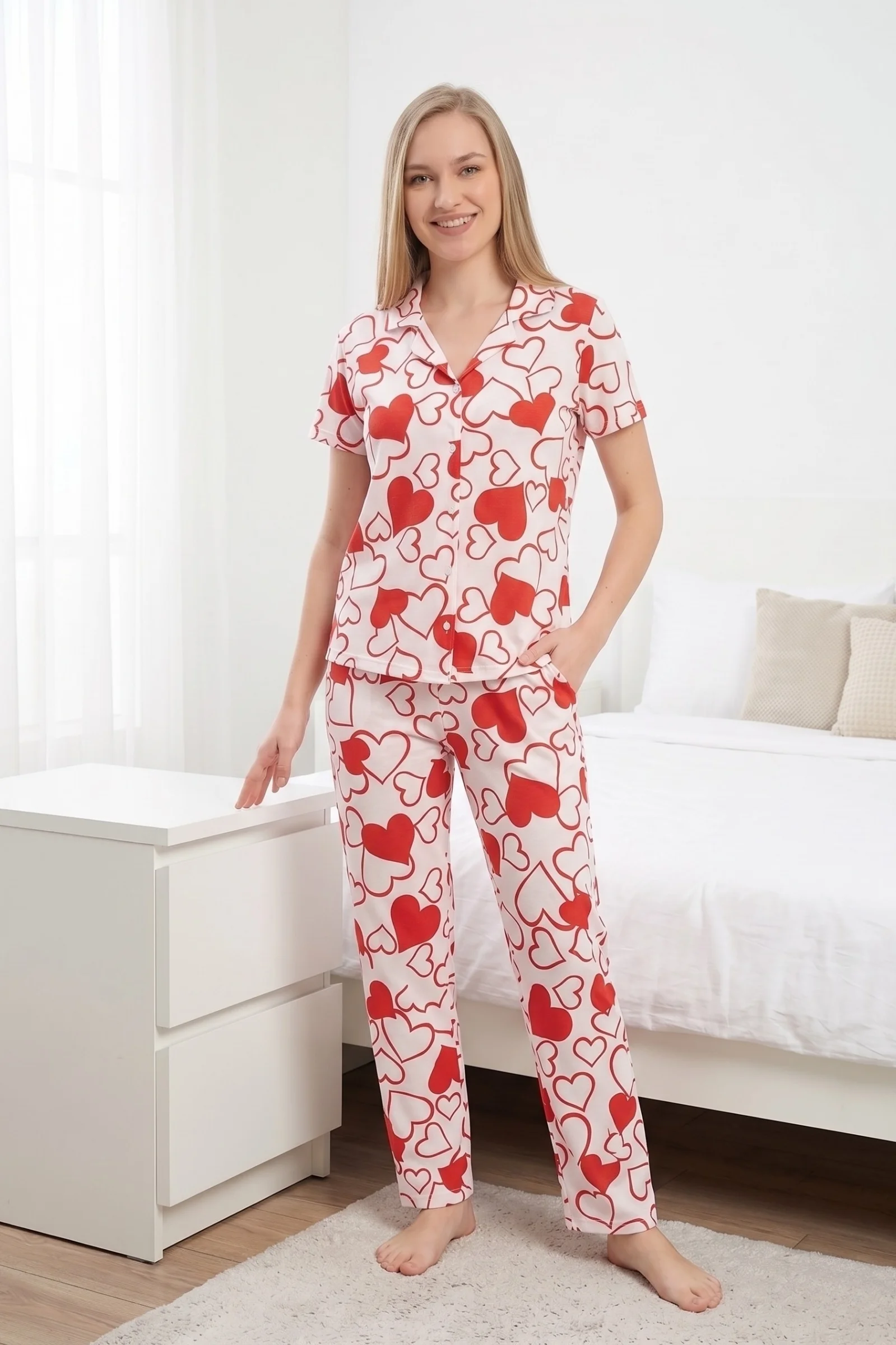 Soft Bambu Likralı Düğmeli Kısa Kollu Gömlek Pijama Takımı, Beyaz, L Soft Bambu Likralı Düğmeli Kısa Kollu Gömlek Pijama Takımı, Beyaz, L Fiyatı, Yorumları ve Özellikleri