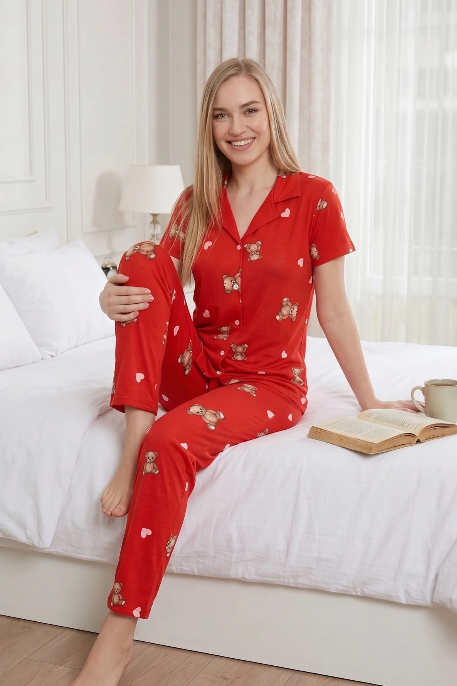 Soft Bambu Likralı Düğmeli Kısa Kollu Gömlek Pijama Takımı, Kırmızı, L Soft Bambu Likralı Düğmeli Kısa Kollu Gömlek Pijama Takımı, Kırmızı, L Fiyatı, Yorumları ve Özellikleri