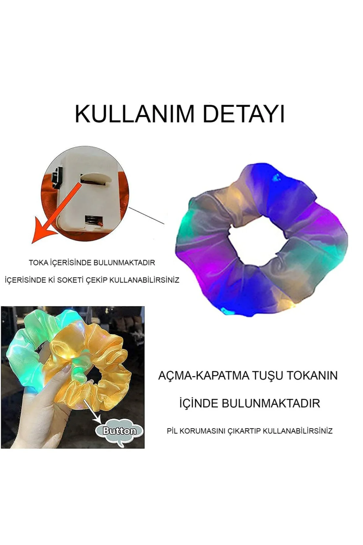 Soft Mavi Renk Led Işıklı Lastikli Saç Tokası - 3 Modlu Festival 