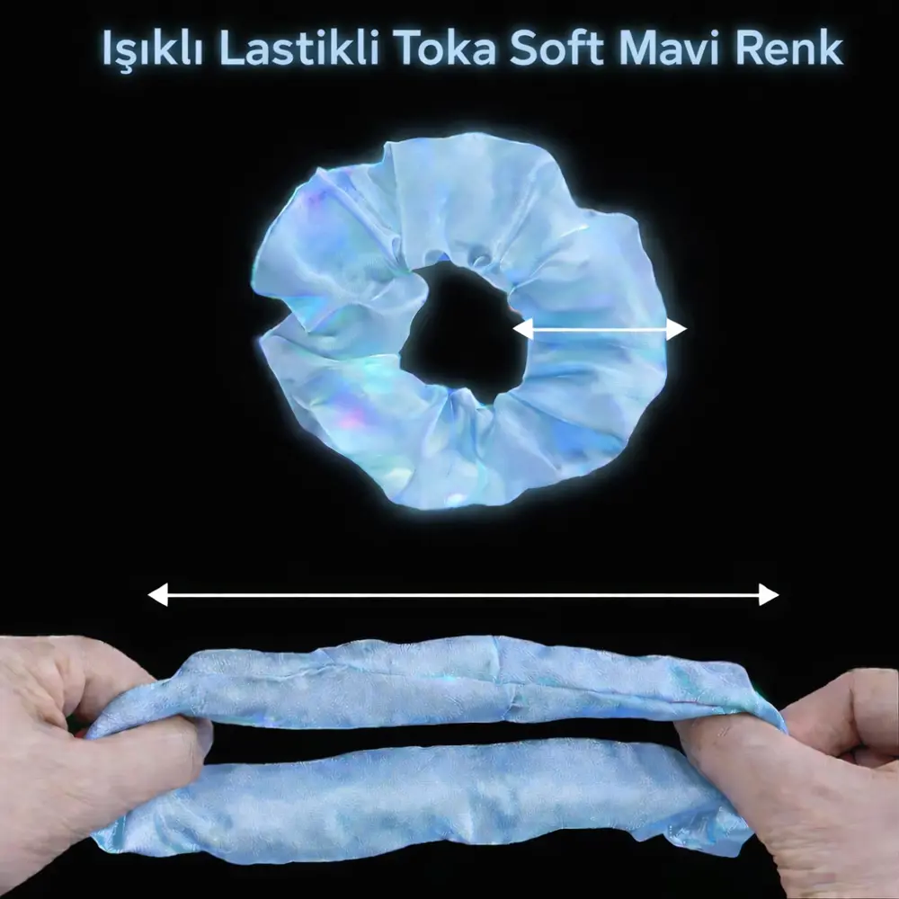 Soft Mavi Renk Led Işıklı Lastikli Saç Tokası - 3 Modlu Festival 