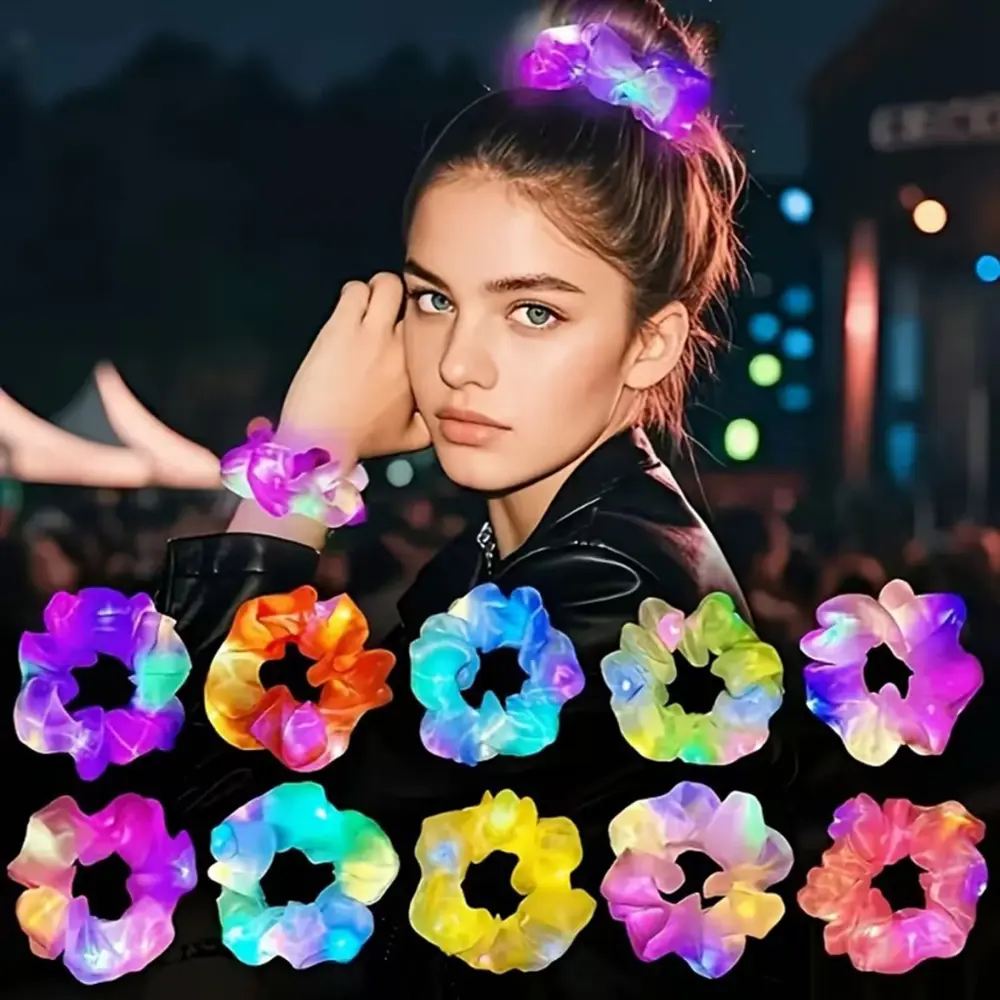 Soft Mavi Renk Led Işıklı Lastikli Saç Tokası - 3 Modlu Festival 