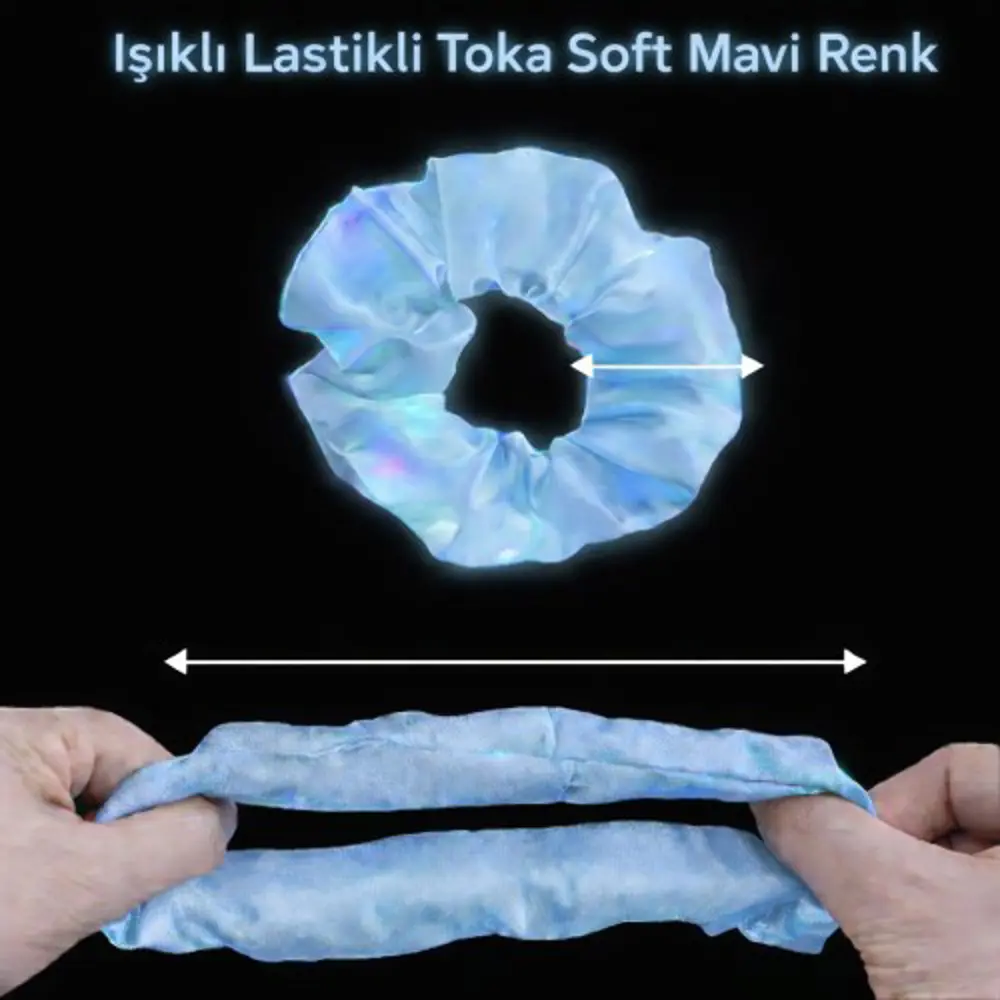 Soft Mavi Renk Led Işıklı Lastikli Saç Tokası - 3 Modlu Festival 