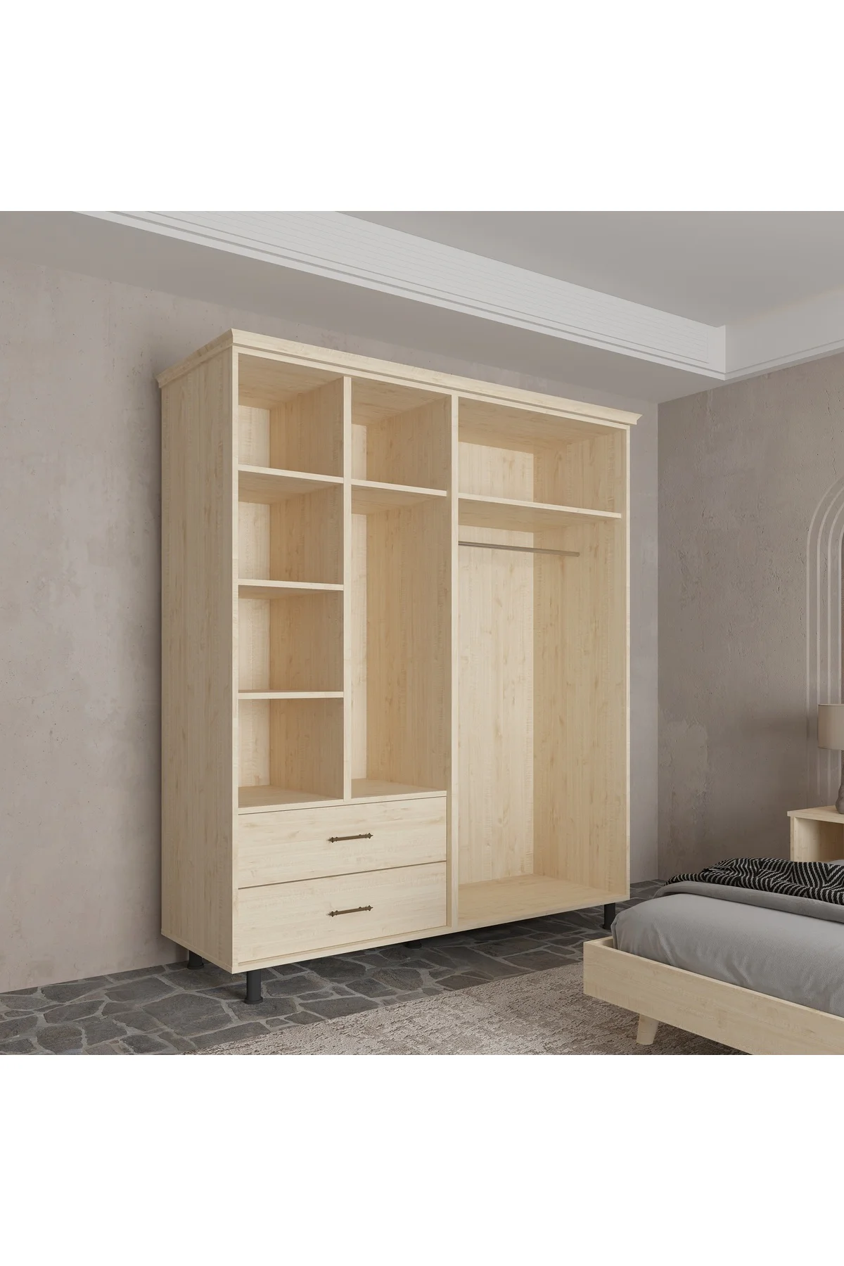 Soft Wood Model Masif Ahşap İskandinav Gardırop -4 Kapaklı