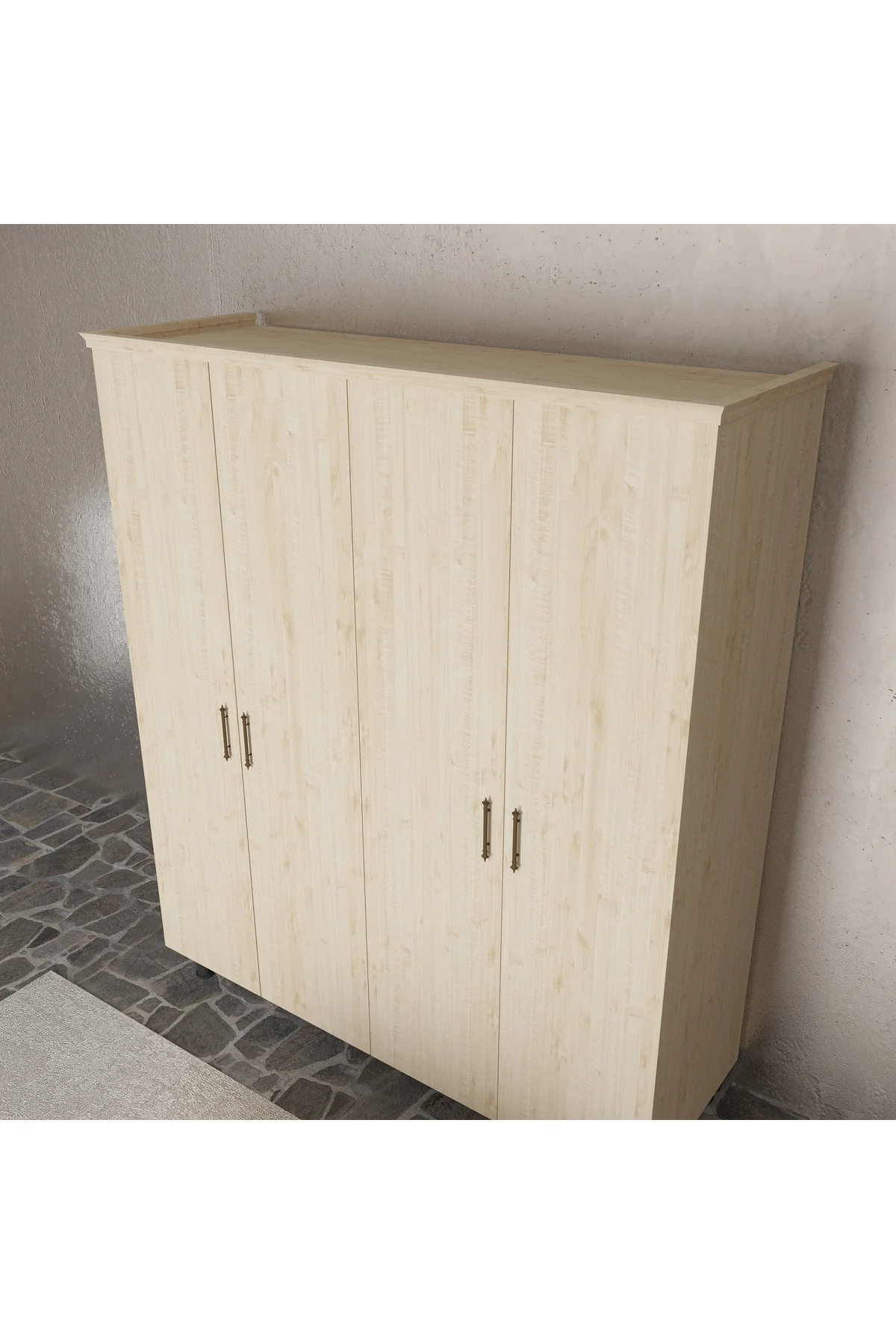 Soft Wood Model Masif Ahşap İskandinav Gardırop -4 Kapaklı