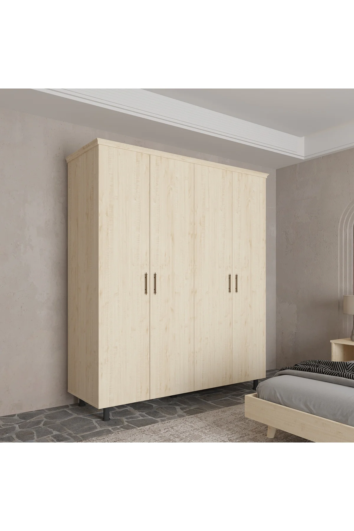 Soft Wood Model Masif Ahşap İskandinav Gardırop -4 Kapaklı
