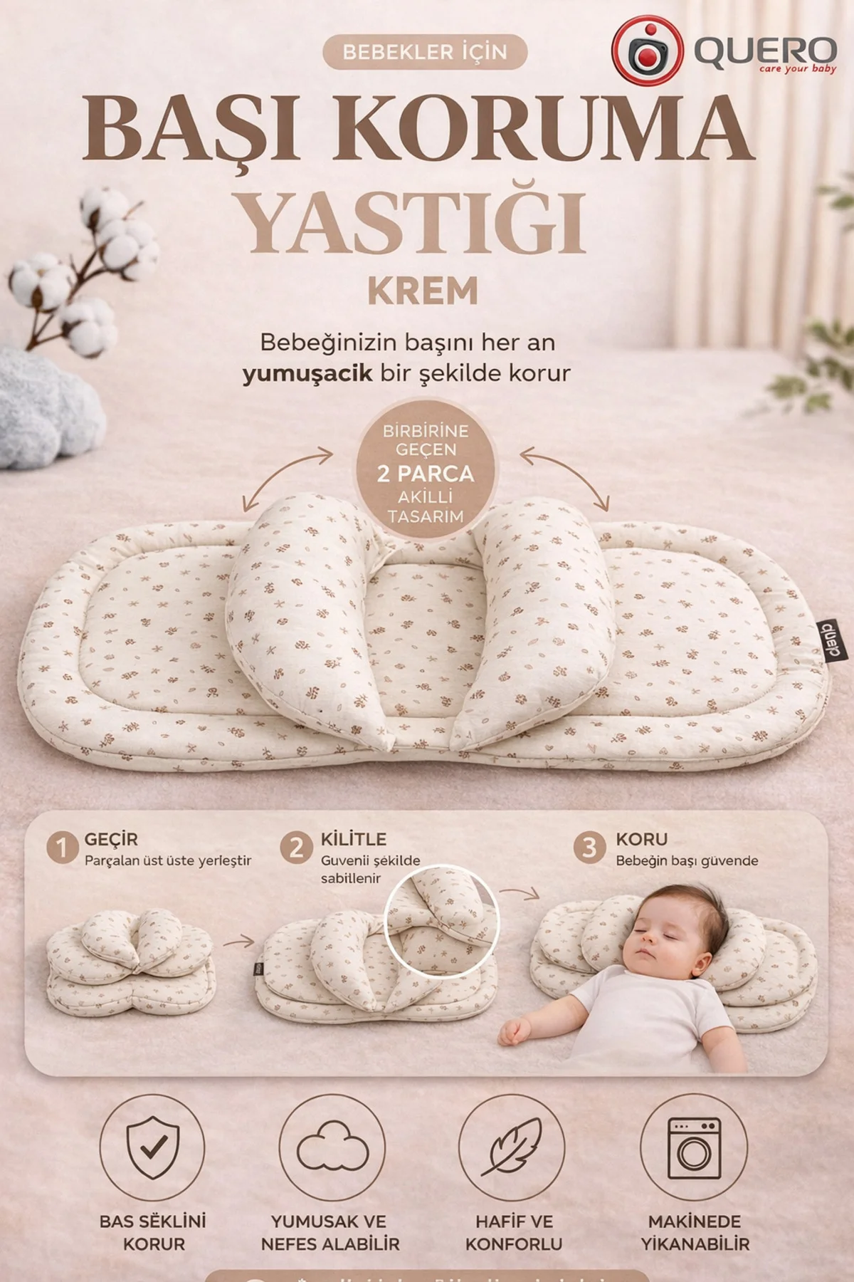 SoftGuard Bebek Baş Koruma ve Destek Yastığı, Yeni Doğan Baş Şeki