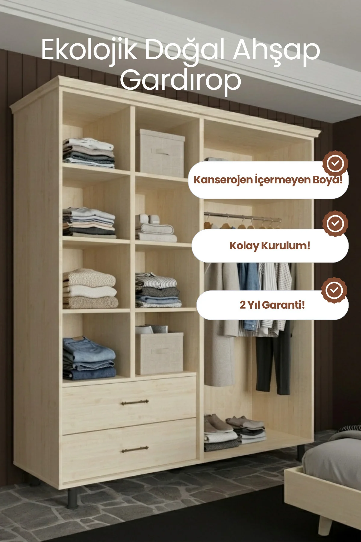 Softwood Masif Çam 4 Kapaklı Gardırop - 200 cm Yükseklik Doğal Ahşap Su Bazlı Vernikli Dolap Fiyatı, Yorumları ve Özellikleri