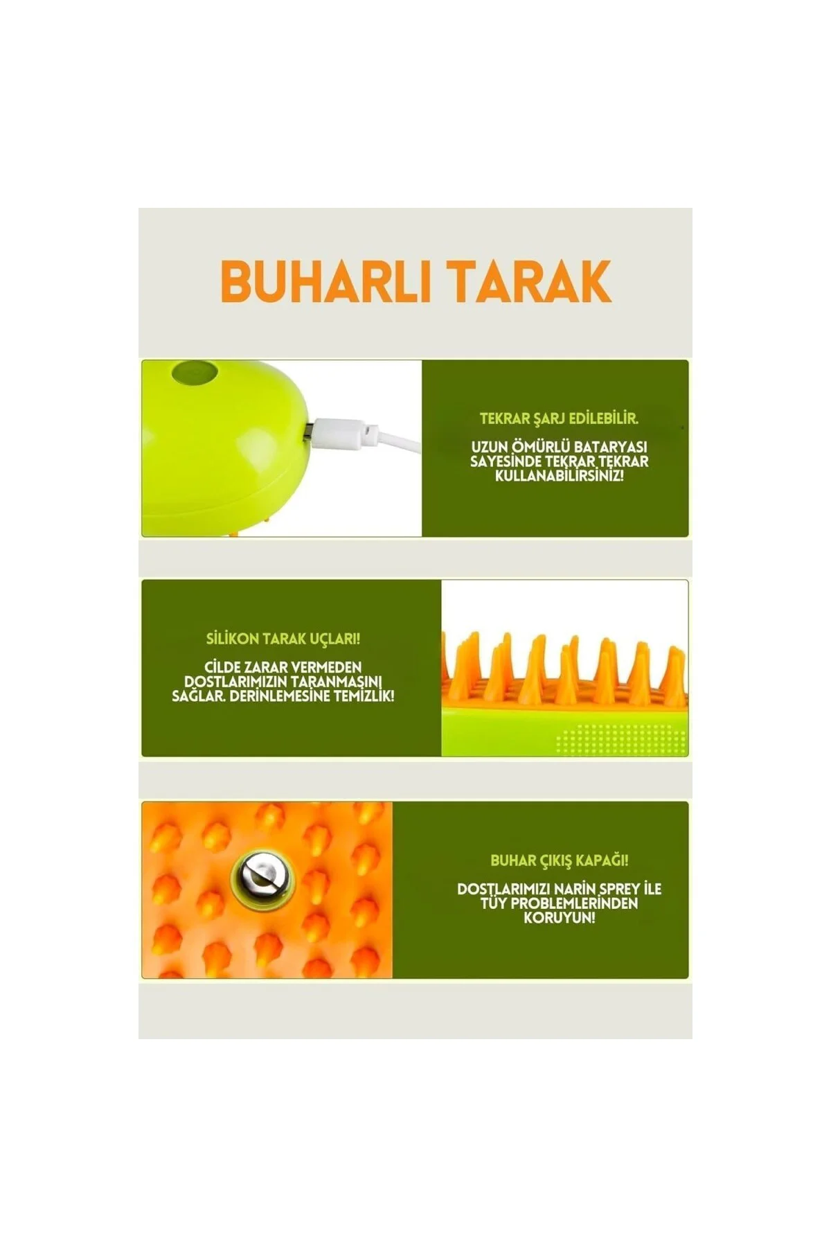 Soğuk Buharlı Evcil Hayvan Bakım Fırçası - 3'ü 1 Arada Kedi Buharlı Fırça, Pet Masaj Fır