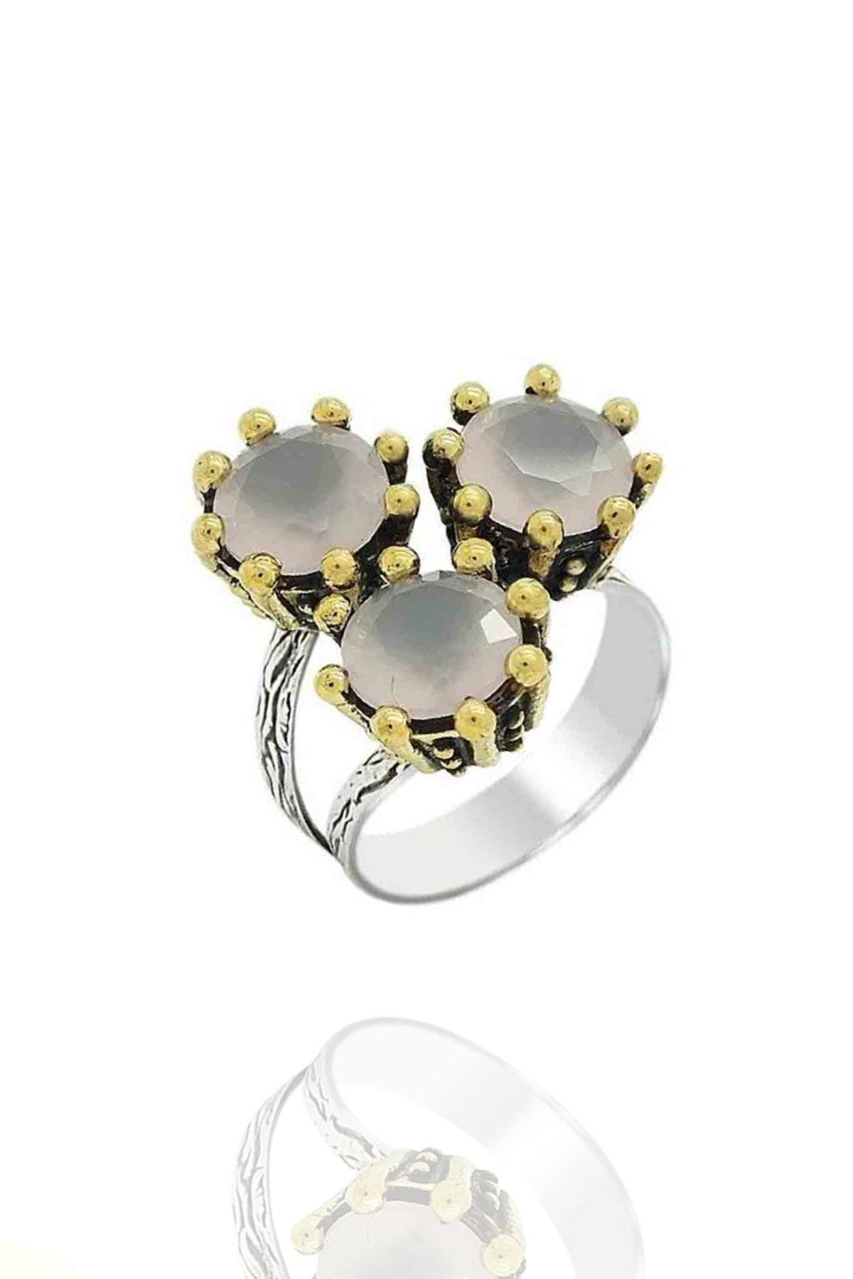 Beyisa Söğütlü Serisi Gümüş Kadın Yüzük Pembe Kuars Taşlı Otantik