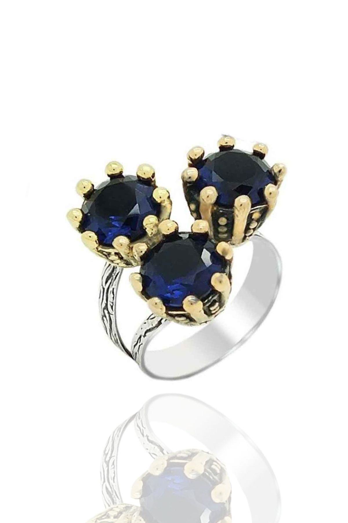 Beyisa Söğütlü Serisi Gümüş Kök Safir Taşlı Otantik Bayan Yüzük