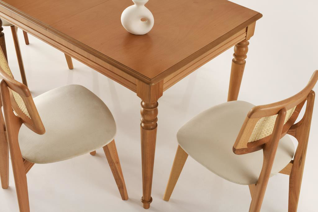 Soho Zion Ağaç Açılır Yemek Masa 6 Sandalye Takımı 80X120