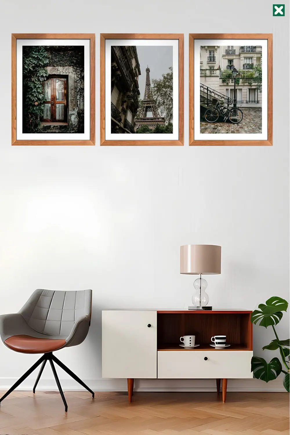 Sokak Arası Eyfel Kulesi 3'lü Set , Çerçeve Görünümlü Modern Mdf 