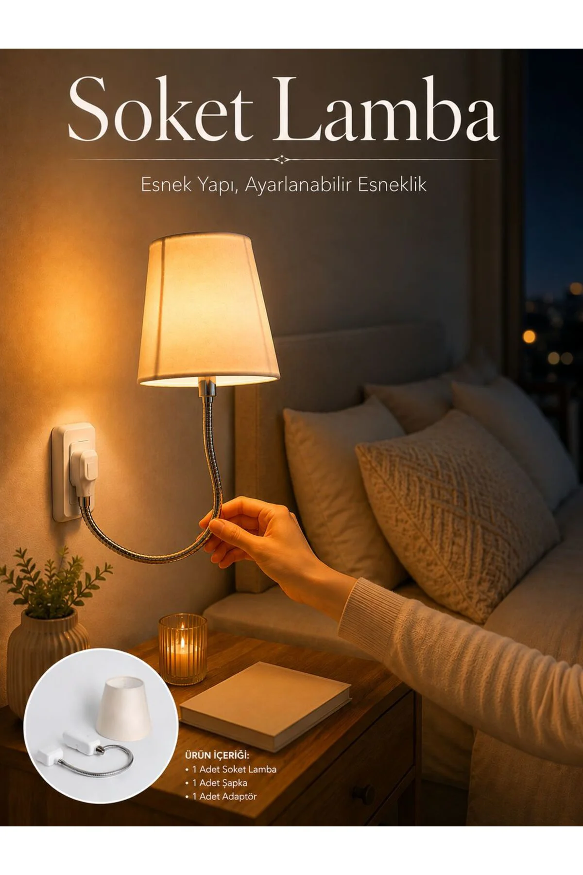 Soket Lamba Yatak Başı Işığı Ayarlanabilir Boyunlu