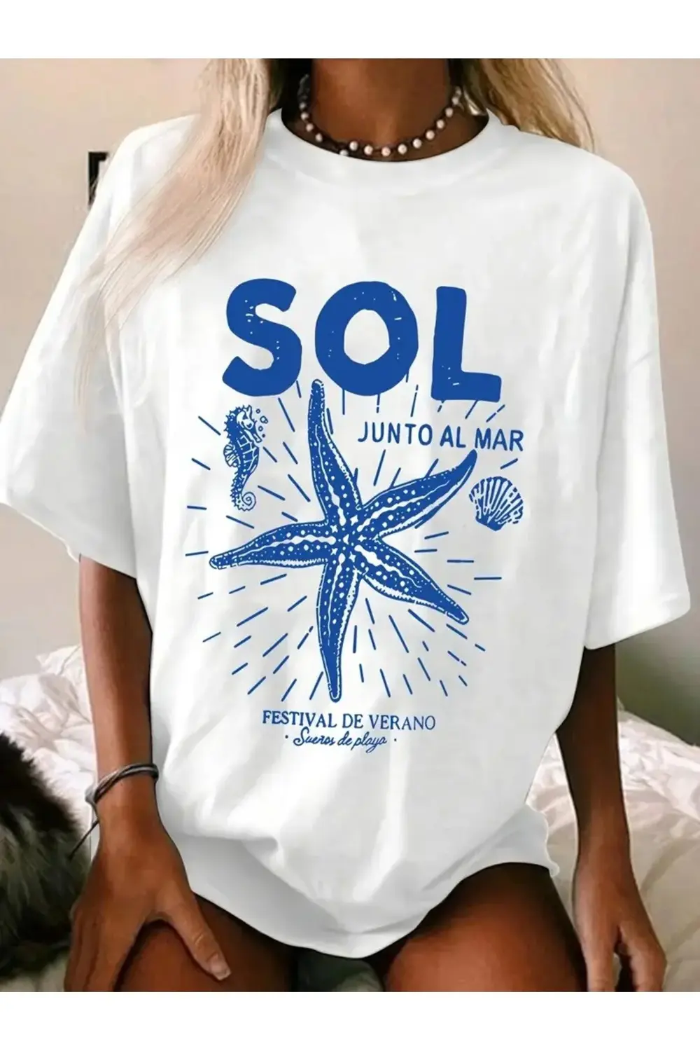 SOL Junto Almar Baskılı Oversize kadın T-Shirt