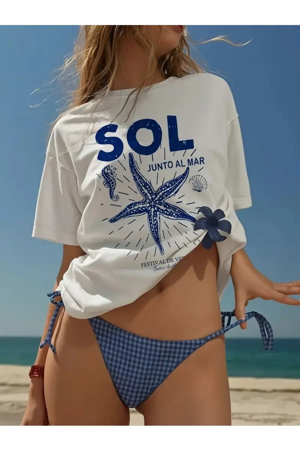 SOL Junto Almar Baskılı Oversize kadın T-Shirt