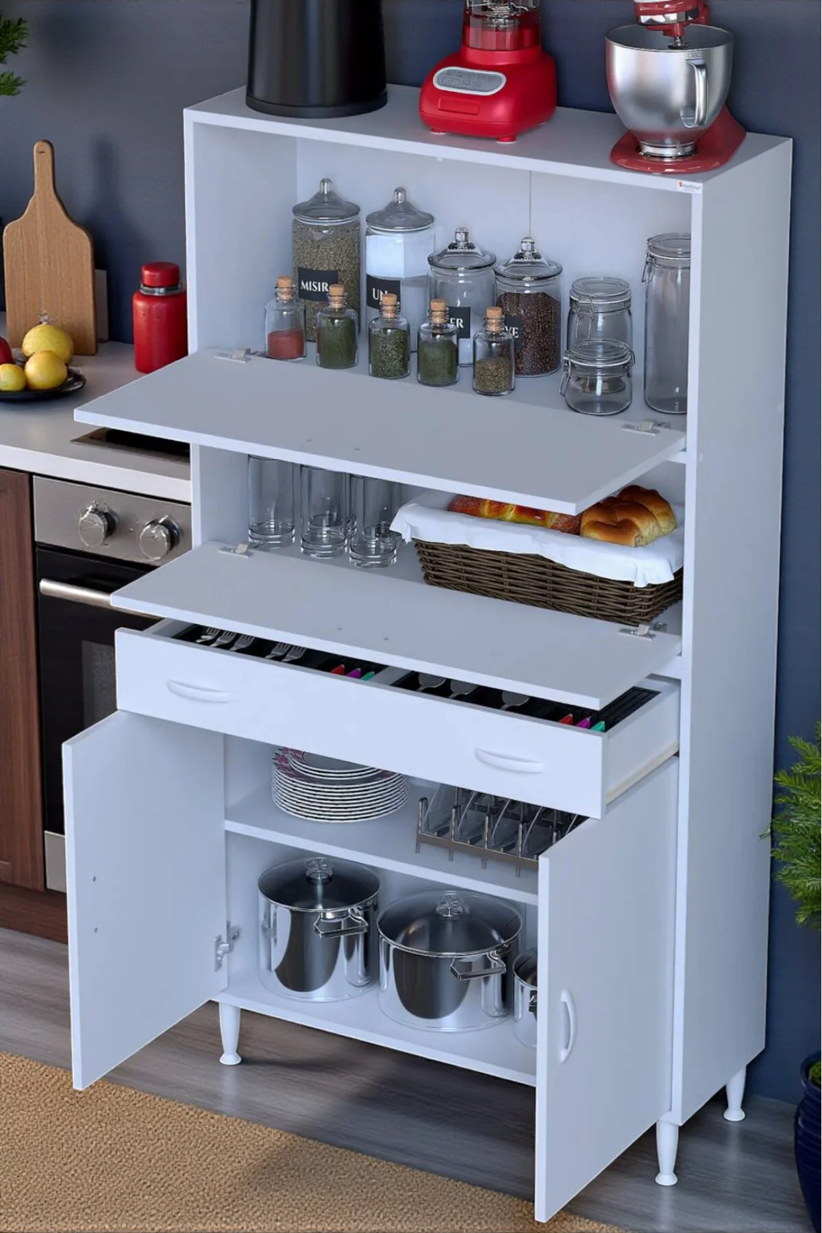 Solaira 100 cm Genişlik Kapaklı Mutfak Dolabı 4 Kapaklı, Çekmecel Solaira 100 cm Genişlik Kapaklı Mutfak Dolabı 4 Kapaklı, Çekmecel