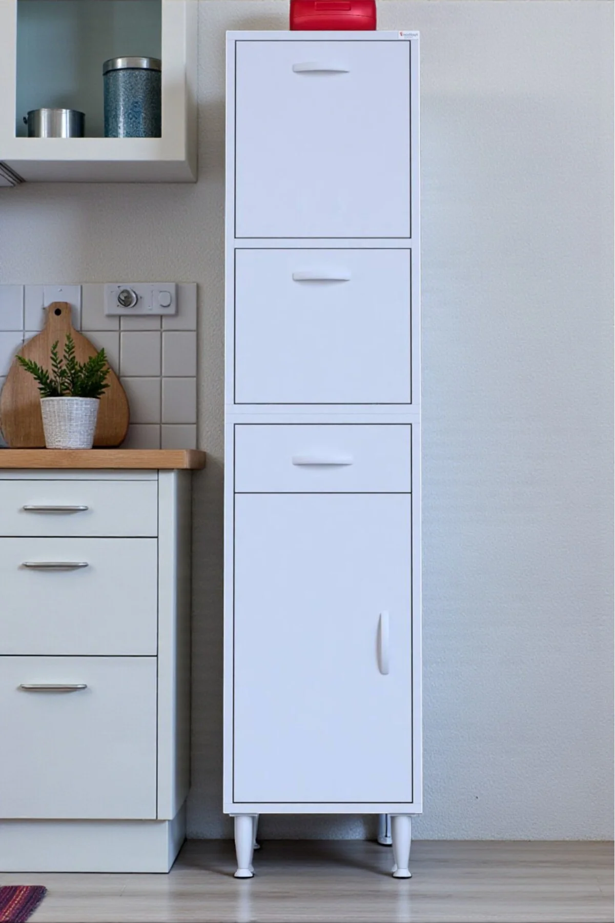 Solaira 35 cm Genişlik Kapaklı Mutfak Dolabı 3 Kapaklı, Çekmeceli