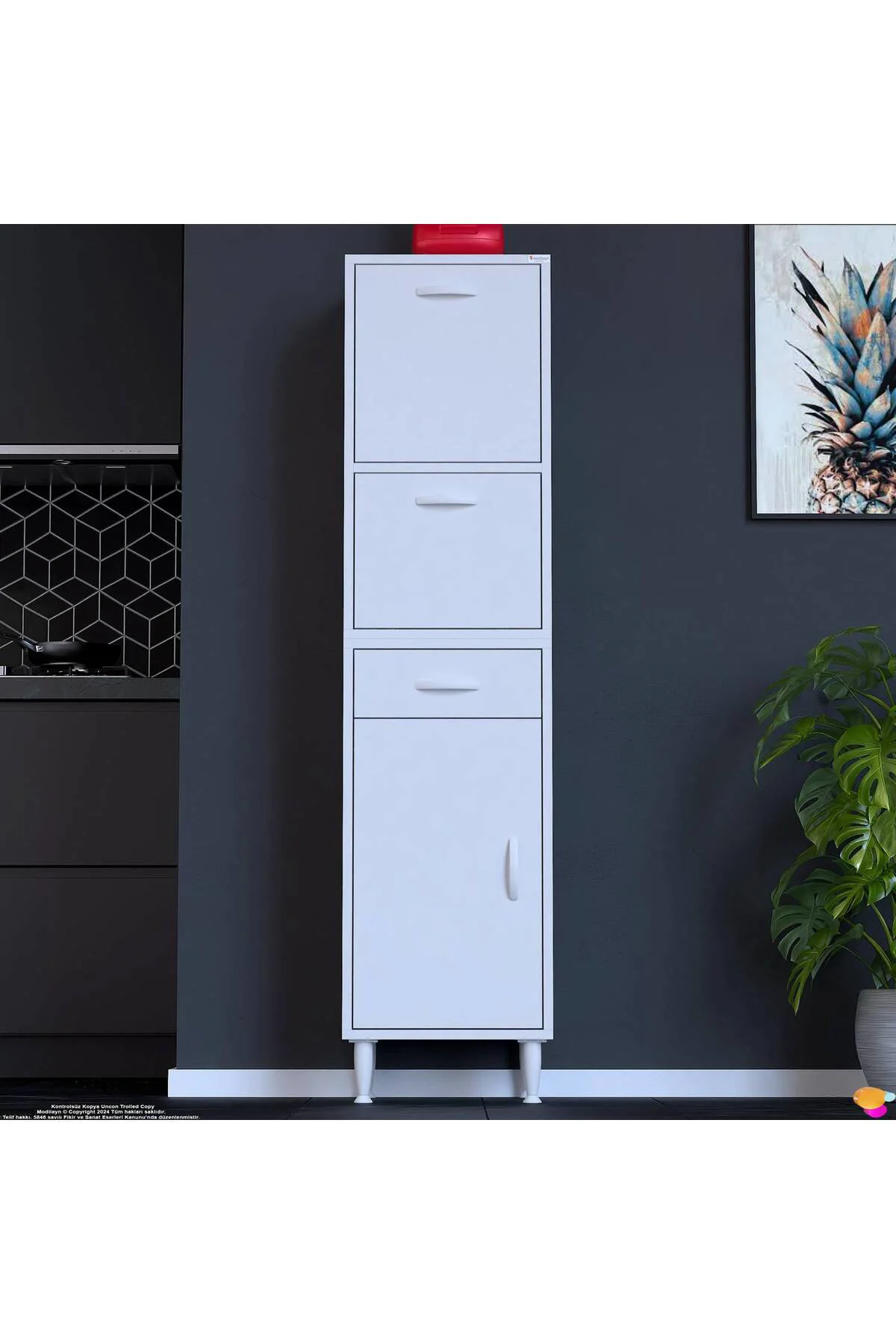 Solaira 35 cm Genişlik Kapaklı Mutfak Dolabı 3 Kapaklı, Çekmeceli