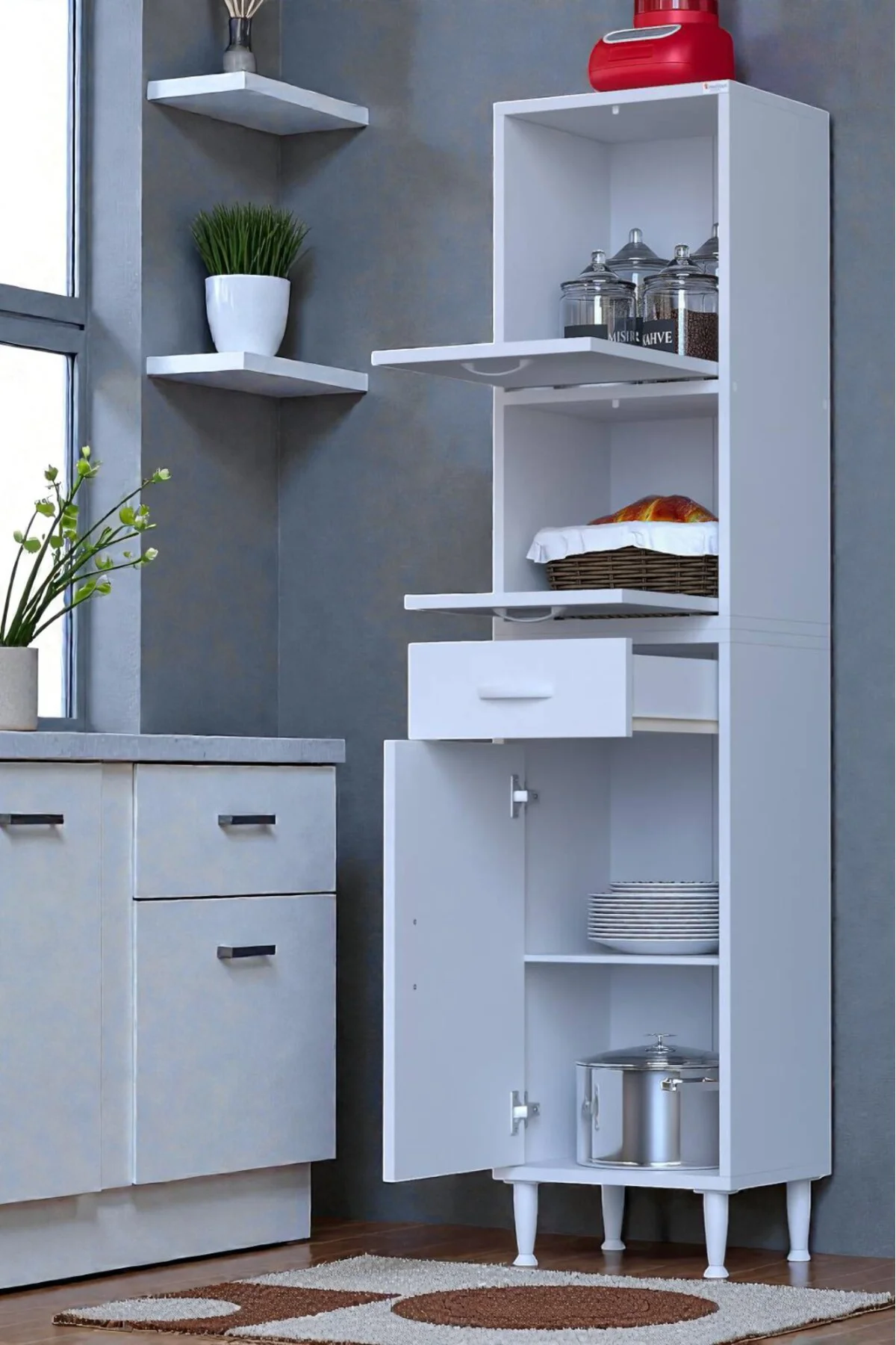Solaira 40 cm Genişlik Kapaklı Mutfak Dolabı 3 Kapaklı, Çekmeceli