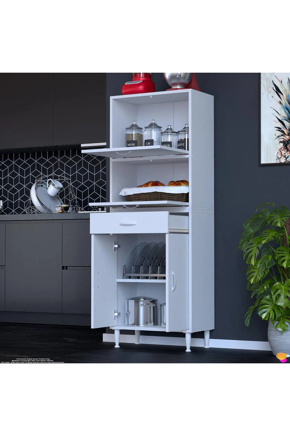 Solaira 55 cm Genişlik Kapaklı Mutfak Dolabı 4 Kapaklı, Çekmeceli