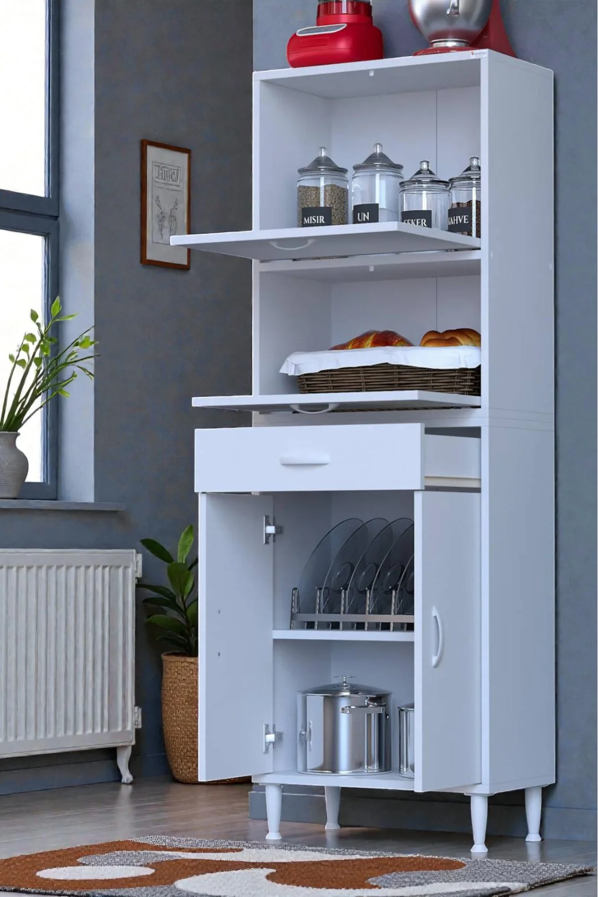 Solaira 55 cm Genişlik Kapaklı Mutfak Dolabı 4 Kapaklı, Çekmeceli