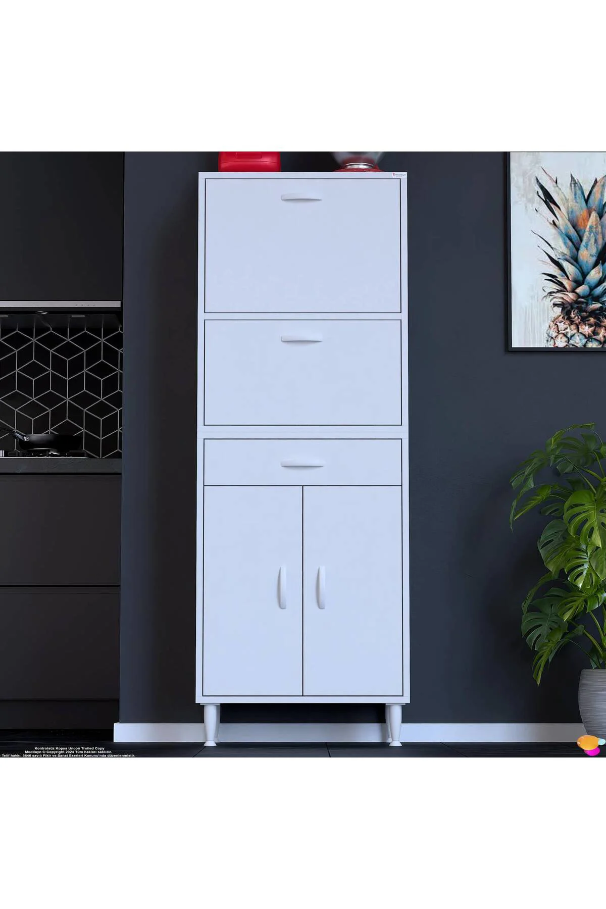 Solaira 60 cm Genişlik Kapaklı Mutfak Dolabı 4 Kapaklı, Çekmeceli