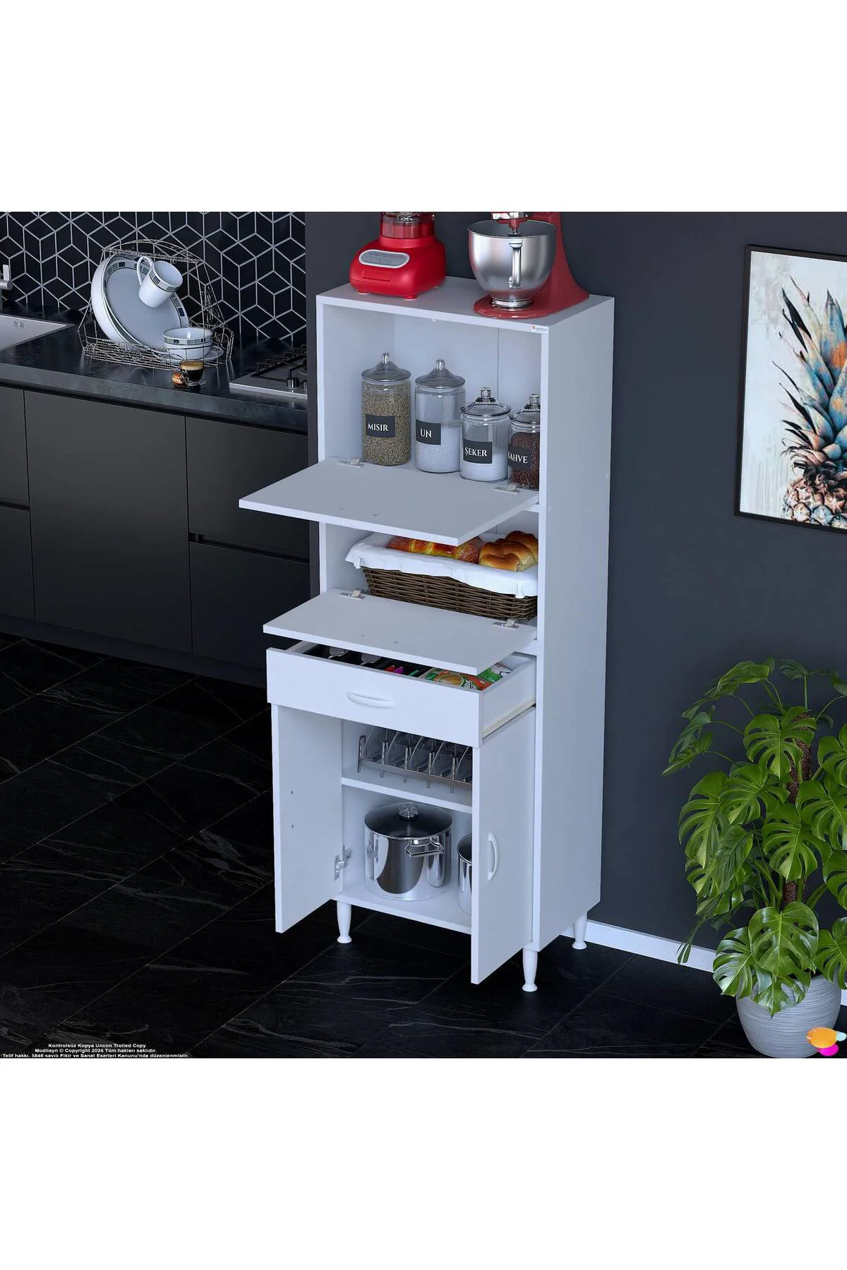 Solaira 60 cm Genişlik Kapaklı Mutfak Dolabı 4 Kapaklı, Çekmeceli