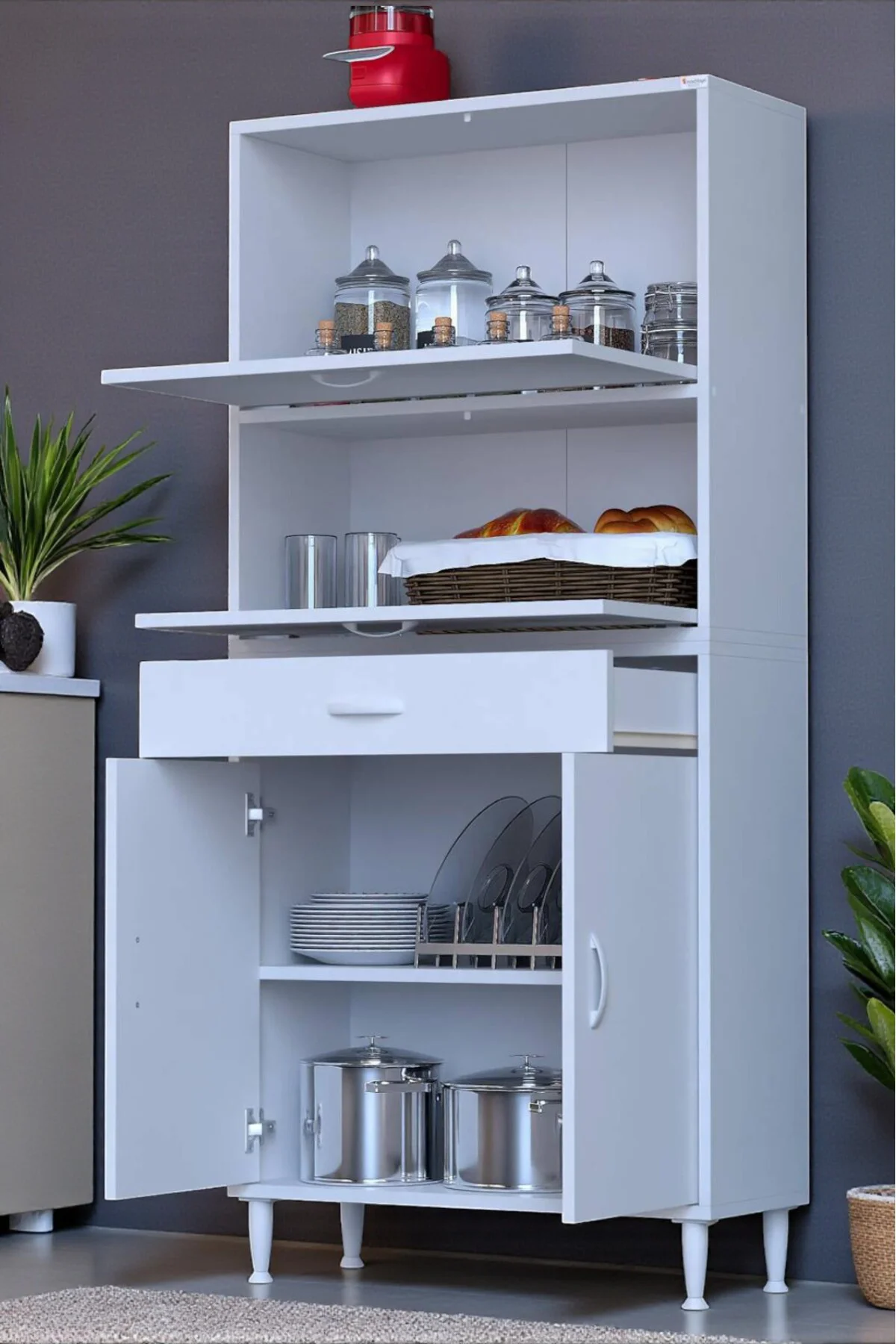 Solaira 70 cm Genişlik Kapaklı Mutfak Dolabı 4 Kapaklı, Çekmeceli