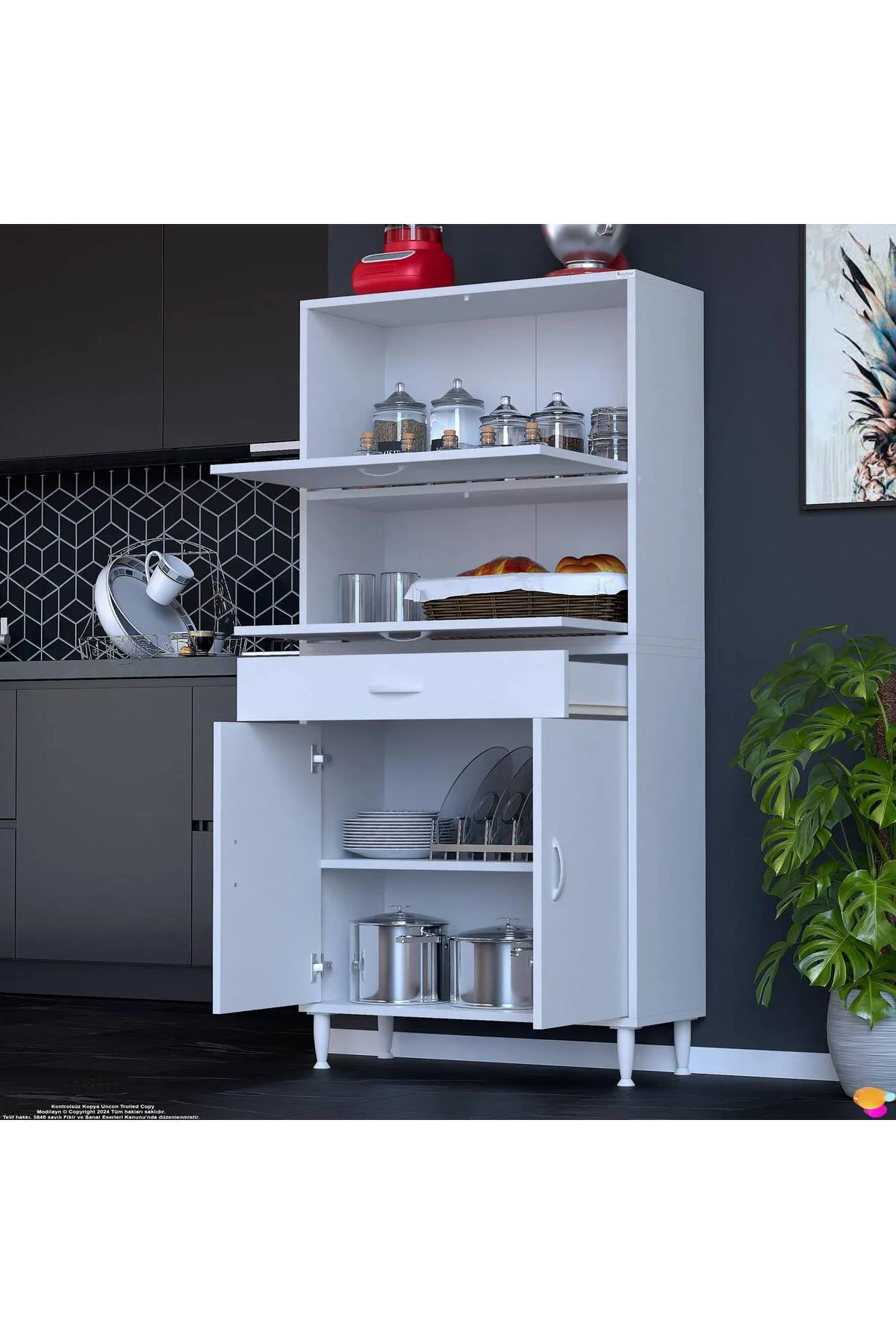 Solaira 75 cm Genişlik Kapaklı Mutfak Dolabı 4 Kapaklı, Çekmeceli