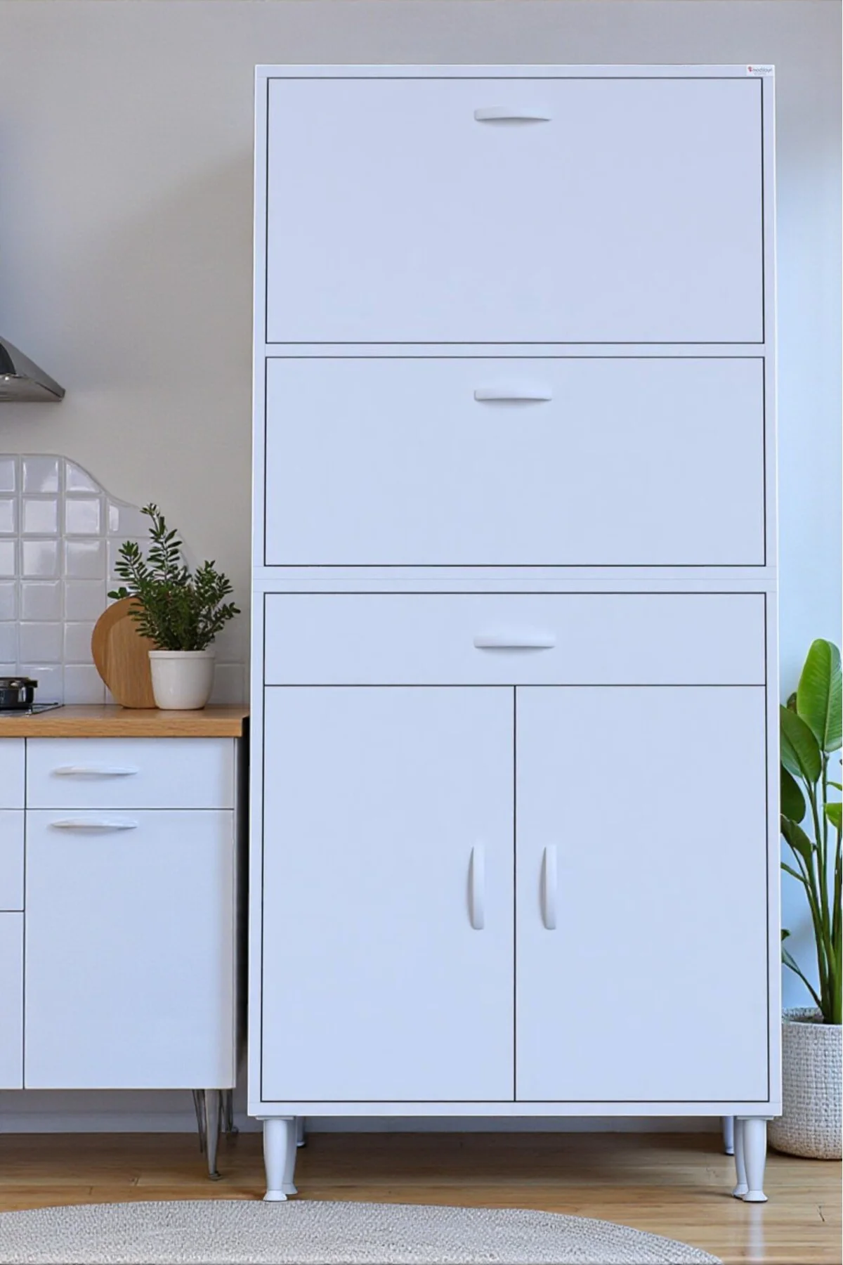 Solaira 80 cm Genişlik Kapaklı Mutfak Dolabı 4 Kapaklı, Çekmeceli