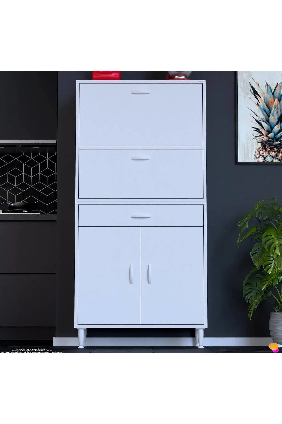 Solaira 80 cm Genişlik Kapaklı Mutfak Dolabı 4 Kapaklı, Çekmeceli