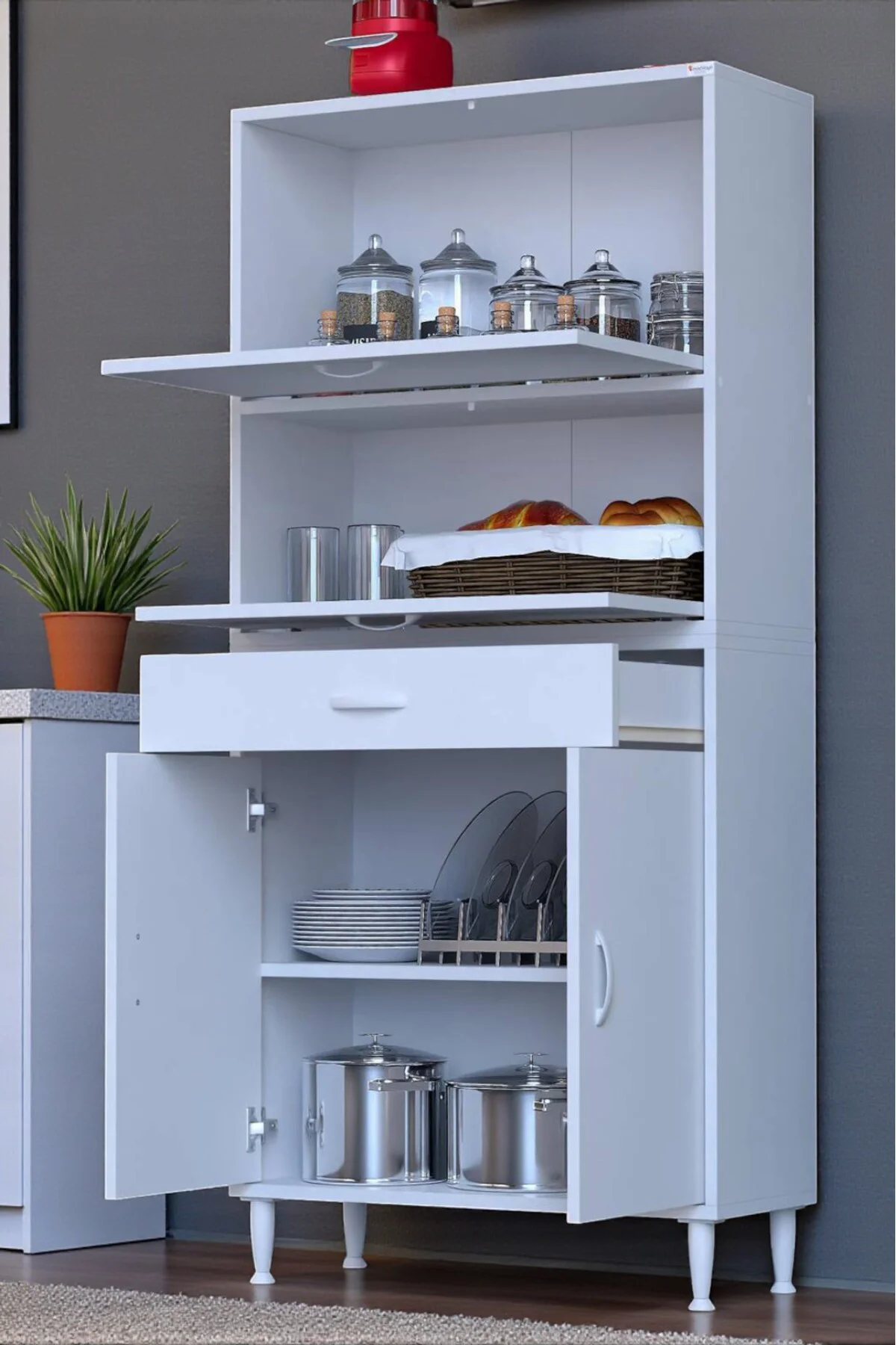 Solaira 85 cm Genişlik Kapaklı Mutfak Dolabı 4 Kapaklı, Çekmeceli