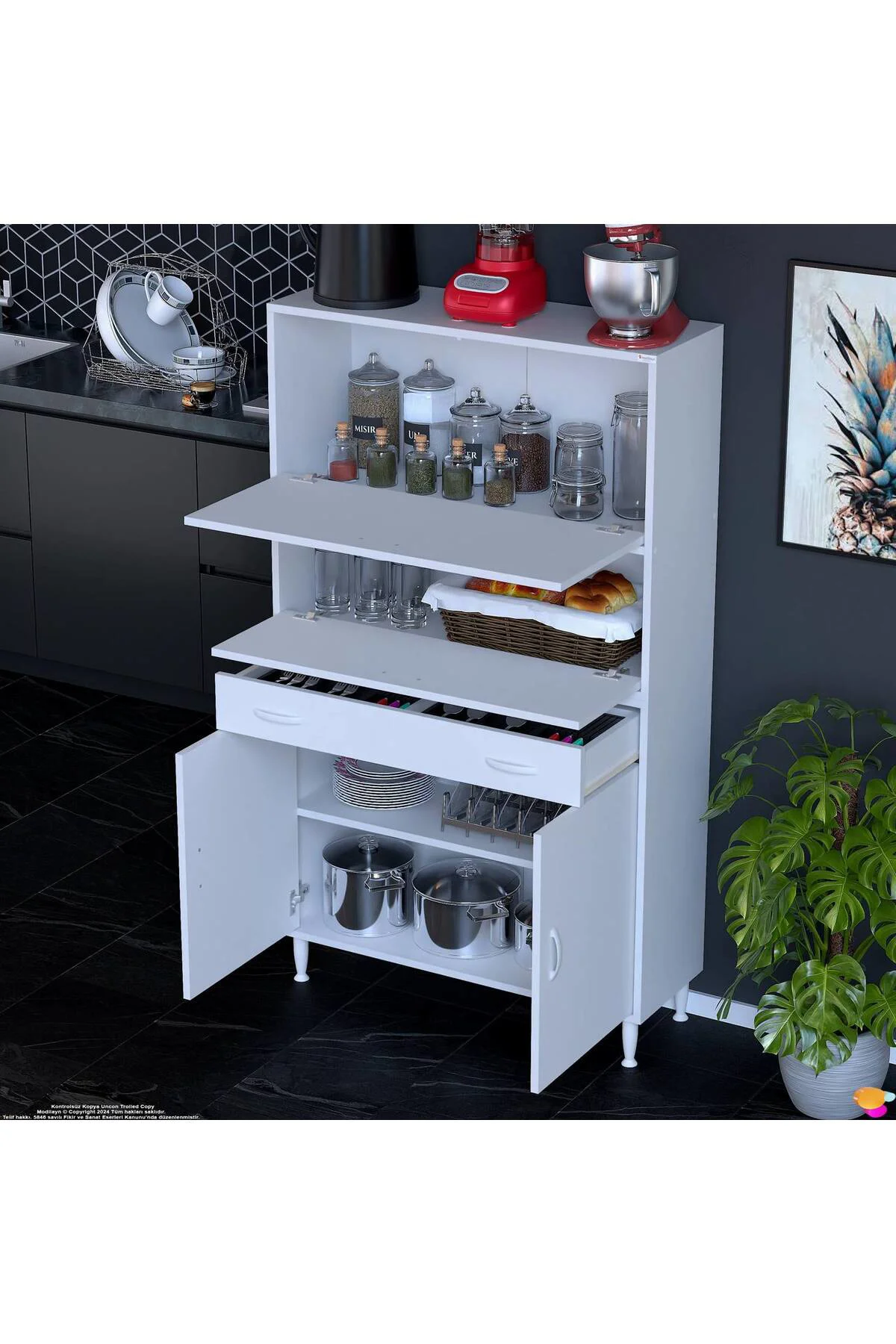 Solaira 95 cm Genişlik Kapaklı Mutfak Dolabı 4 Kapaklı, Çekmeceli Solaira 95 cm Genişlik Kapaklı Mutfak Dolabı 4 Kapaklı, Çekmeceli