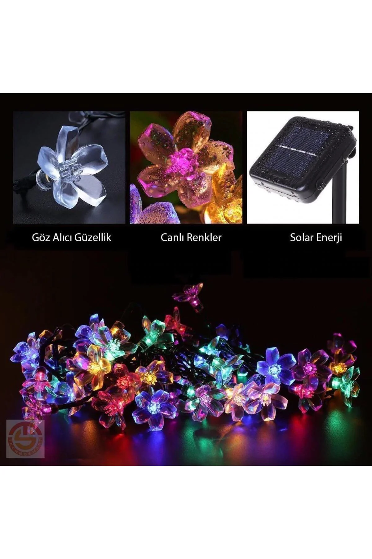Solar 30 Ledli Çiçekli RGB Bahçe Aydınlatma Dekorasyon Güneş Ener