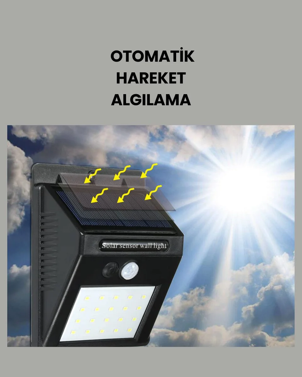 Solar Aydınlatma - Su Geçirmez IP65 Hareket Sensörlü 20 LED Bahçe Lambası
