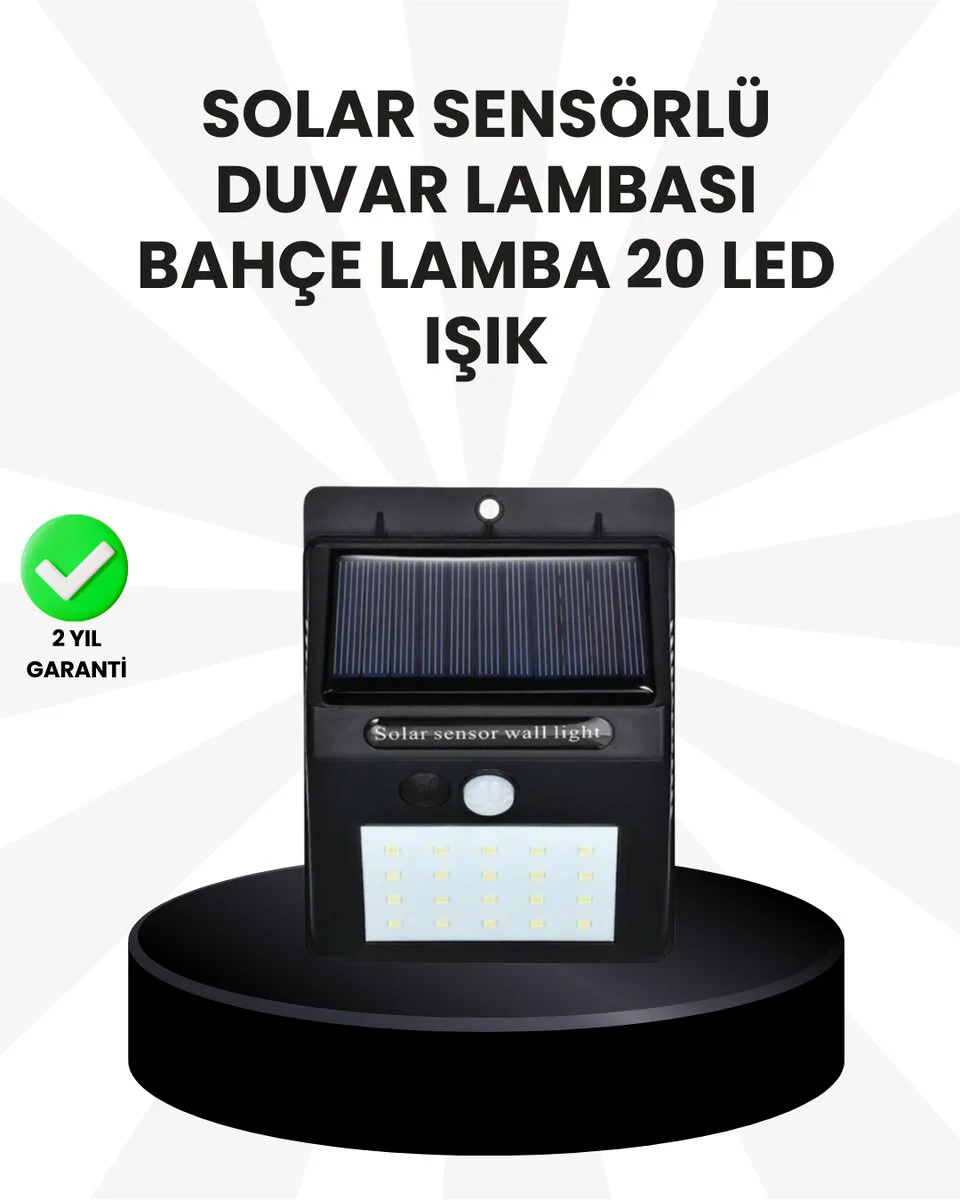 Solar Aydınlatma - Su Geçirmez IP65 Hareket Sensörlü 20 LED Bahçe Lambası