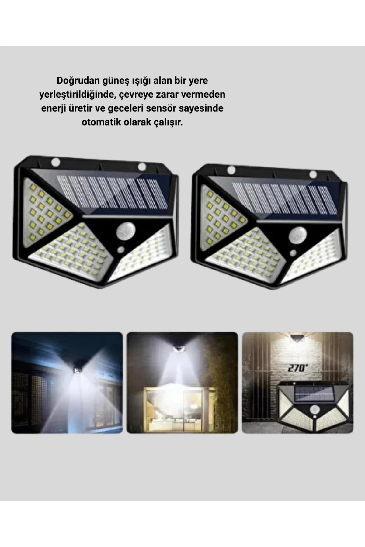 Solar Bahçe Lambası 100 LED Hareket Sensörlü Güneş Enerjili Aydın