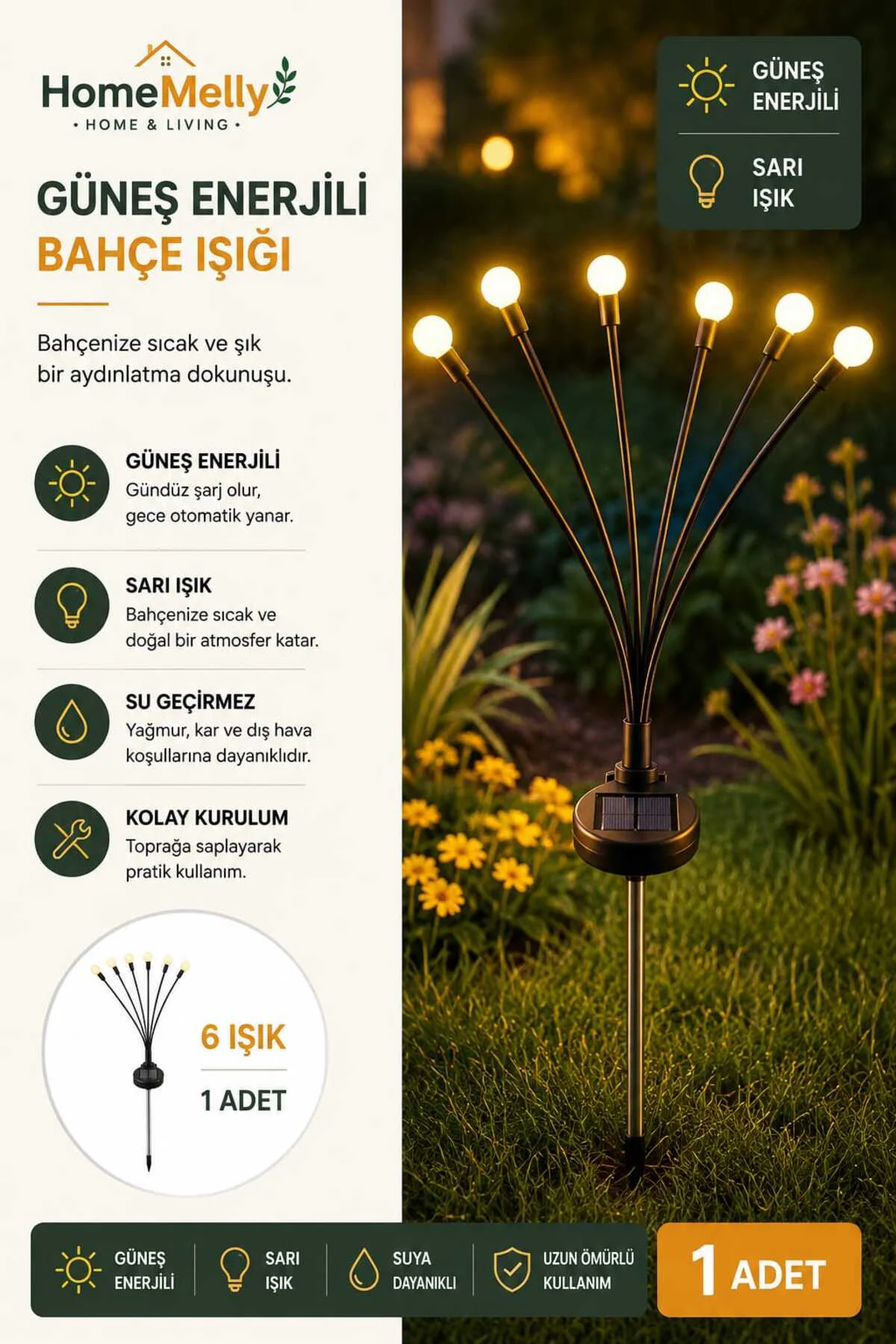 Solar Bahçe Lambası Güneş Enerjili Dekoratif Bahçe Aydınlatması LED Çim Işığı