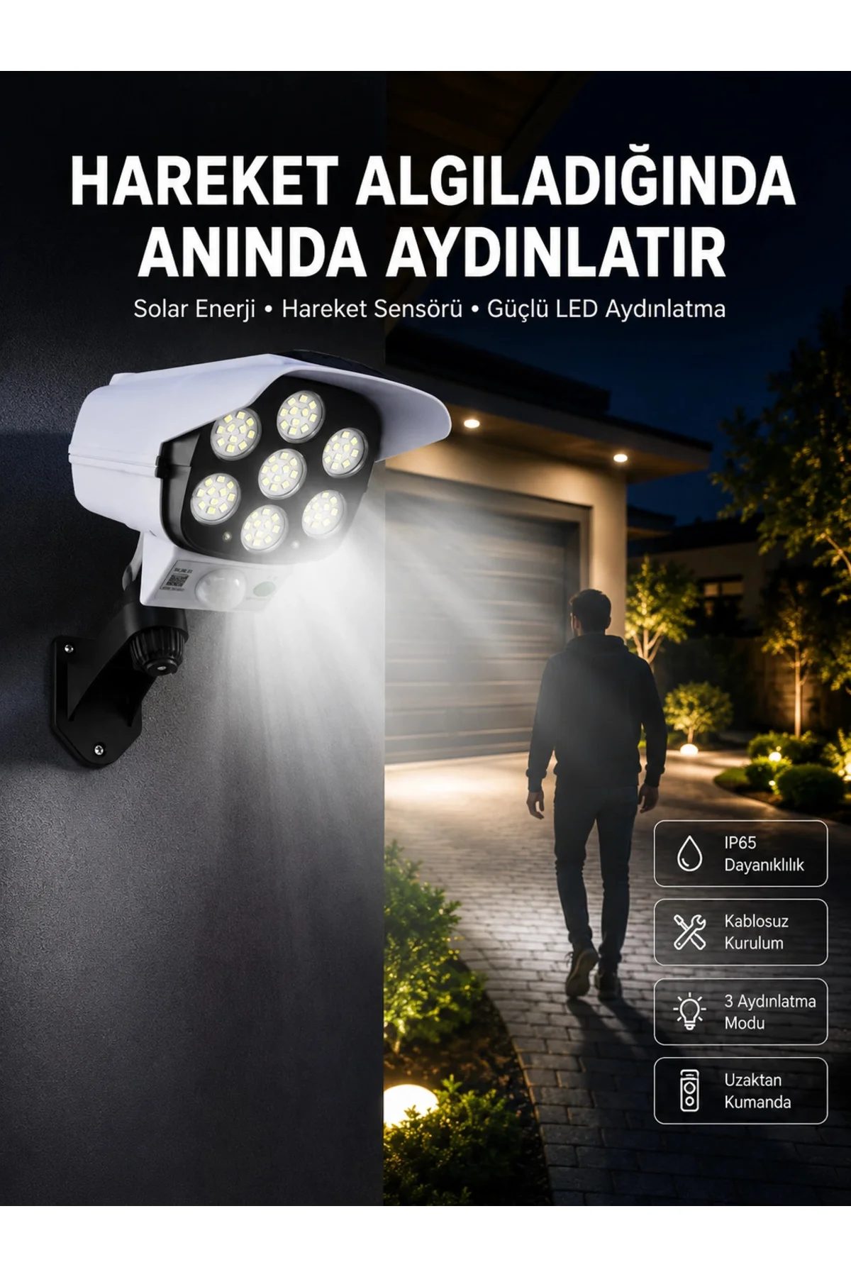 Solar Bahçe Lambası Uzaktan Kumandalı Kamera Görünümlü Hareket Sensörlü Solar Bahçe Lambası Uzaktan Kumandalı Kamera Görünümlü Hareket Sensörlü