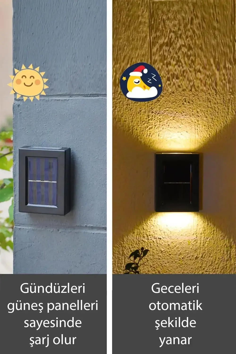 Solar Çift Taraflı Duvar Lambası Güneş Enerjili Aydınlatma Dekora