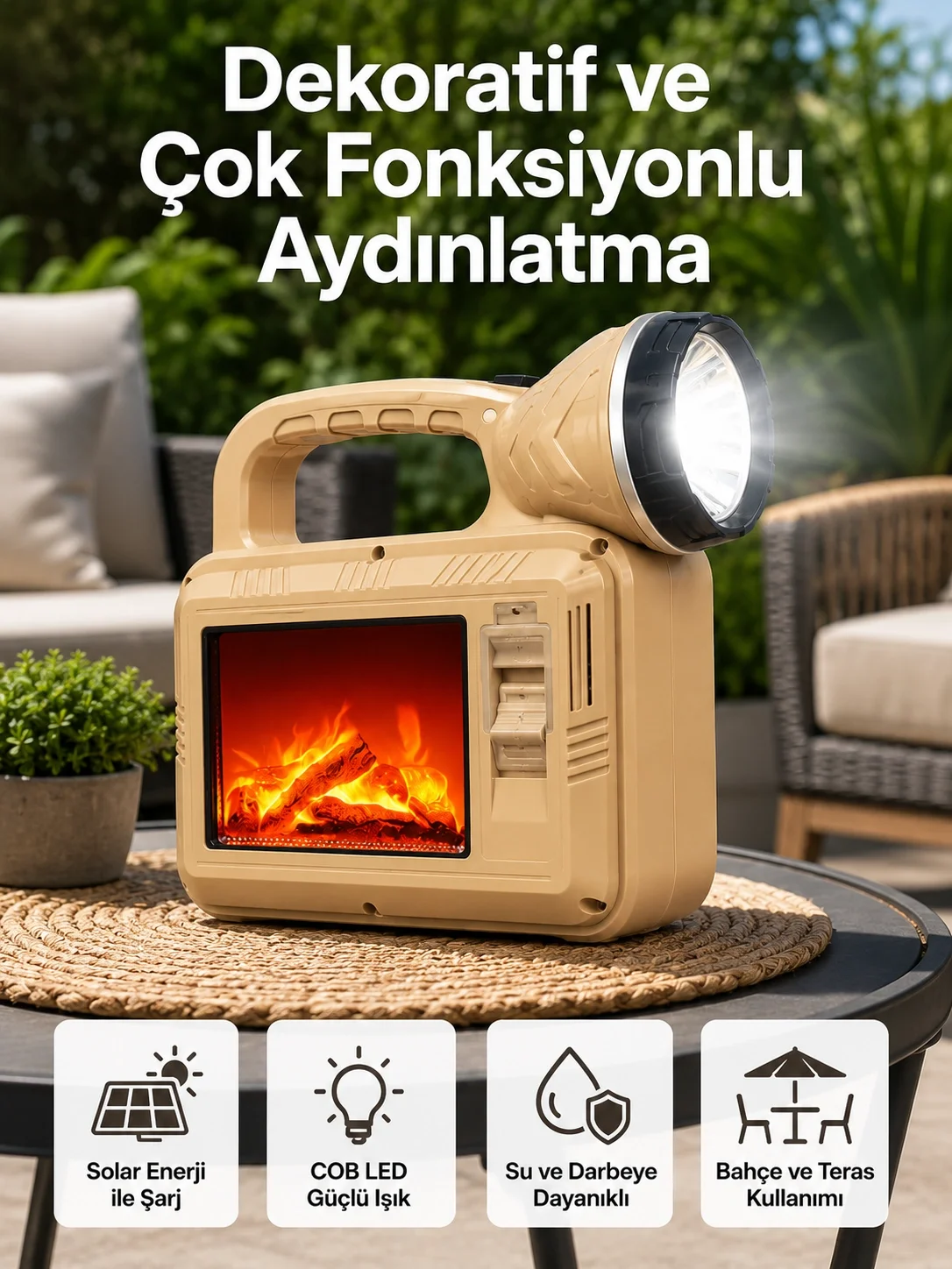 Solar COB Alev Efektli Lamba – Güneş Enerjili, Suya Dayanıklı, Taşınabilir