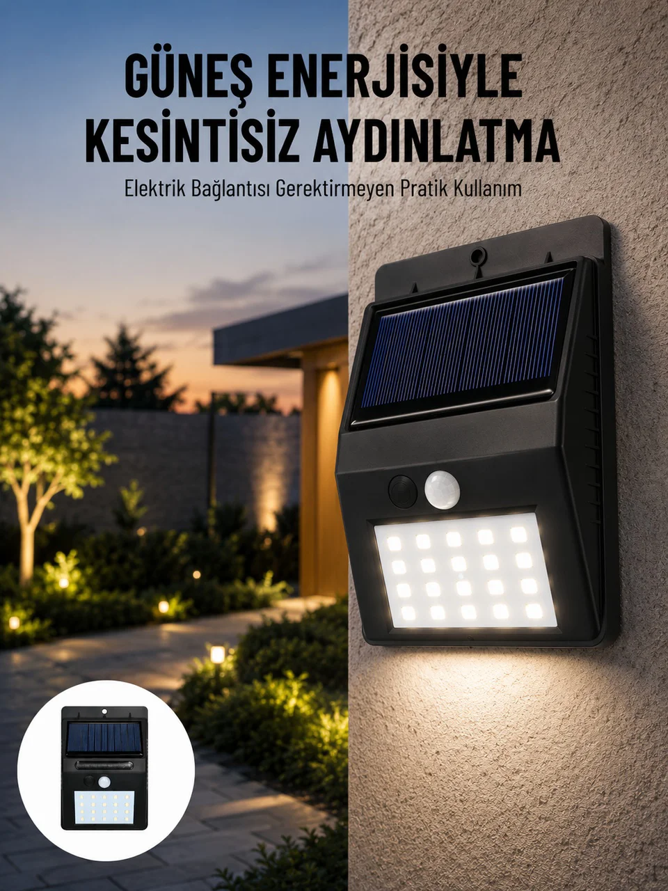 Solar Dekoratif Lambası Sensörlü Led Işık Bahçe Aydınlatma Yeni Nesil - Lisinya