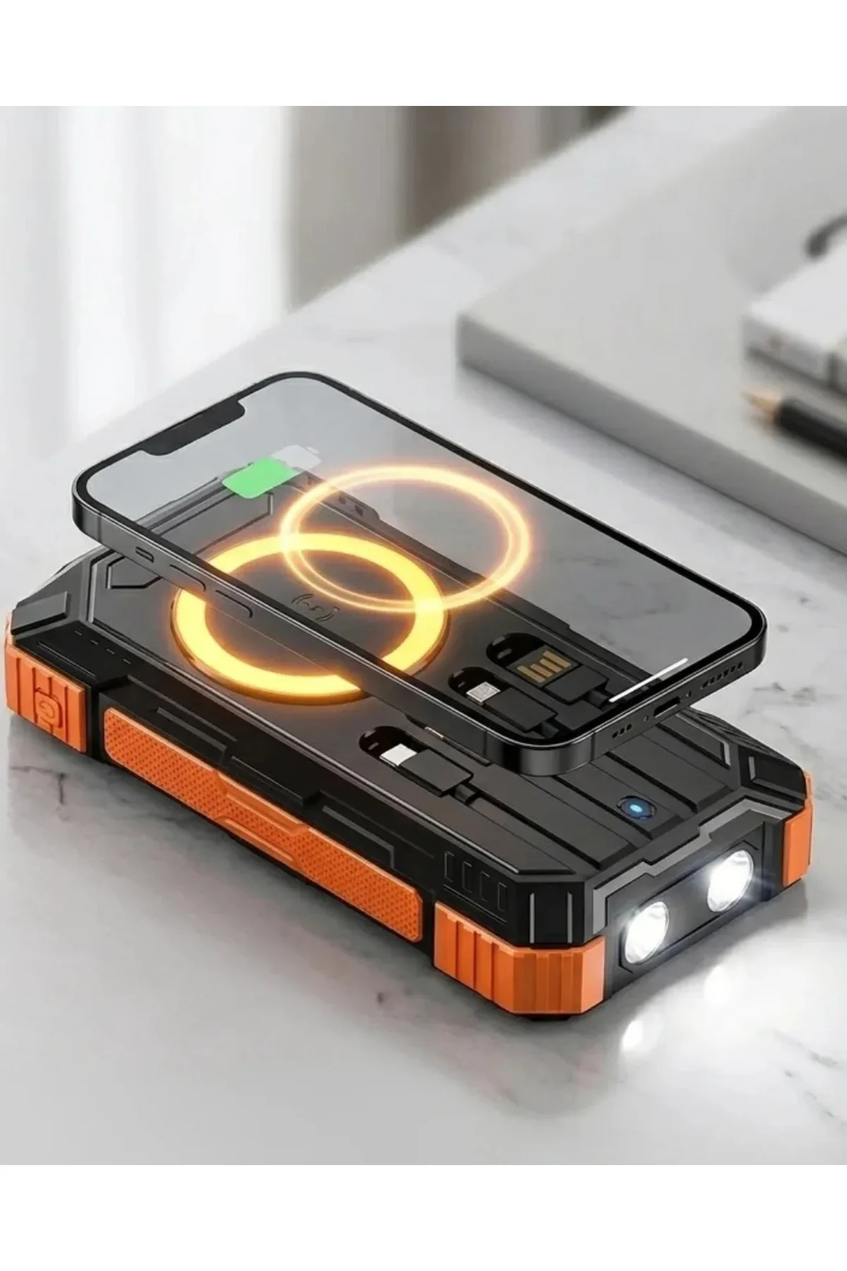 Solar Destekli Powerbank 20000 mAh Yüksek Kapasiteli Kablosuz Şarjlı Taşınabilir Batarya