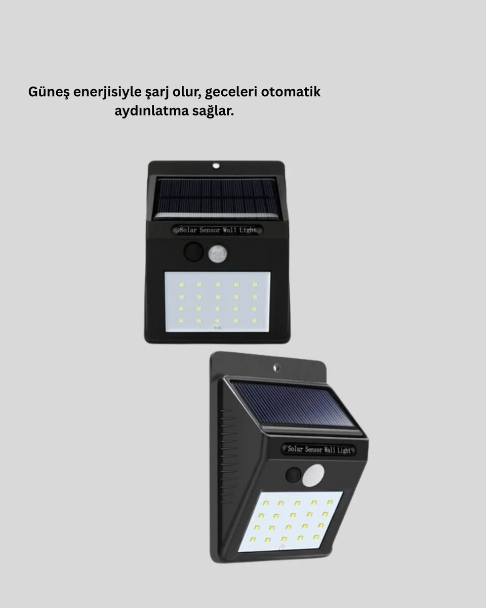 Solar Enerjili 20 LED Hareket Sensörlü Duvar Lambası