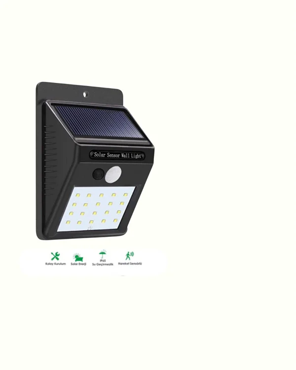 Solar Enerjili 20 LED Duvar Lambası | Hareket Sensörlü, Su Geçirmez, Kablo Gerektirmez
