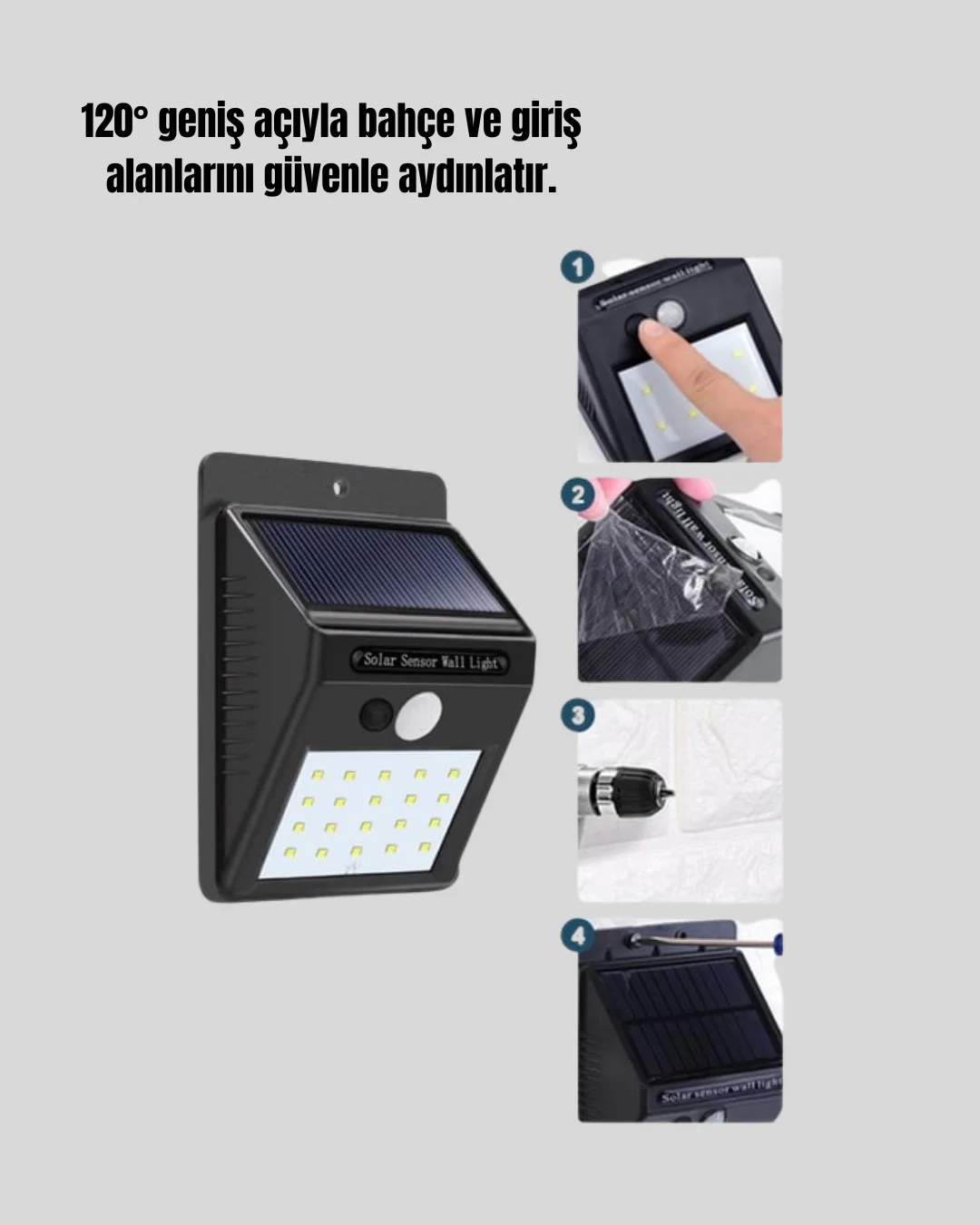 Solar Enerjili 20 LED Hareket Sensörlü Duvar Lambası
